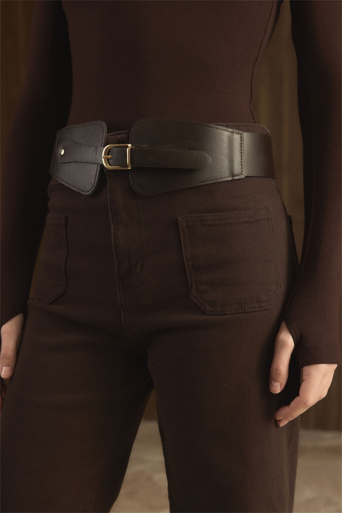 Minimal Toka Detaylı Geniş Kemer - Acı Kahve