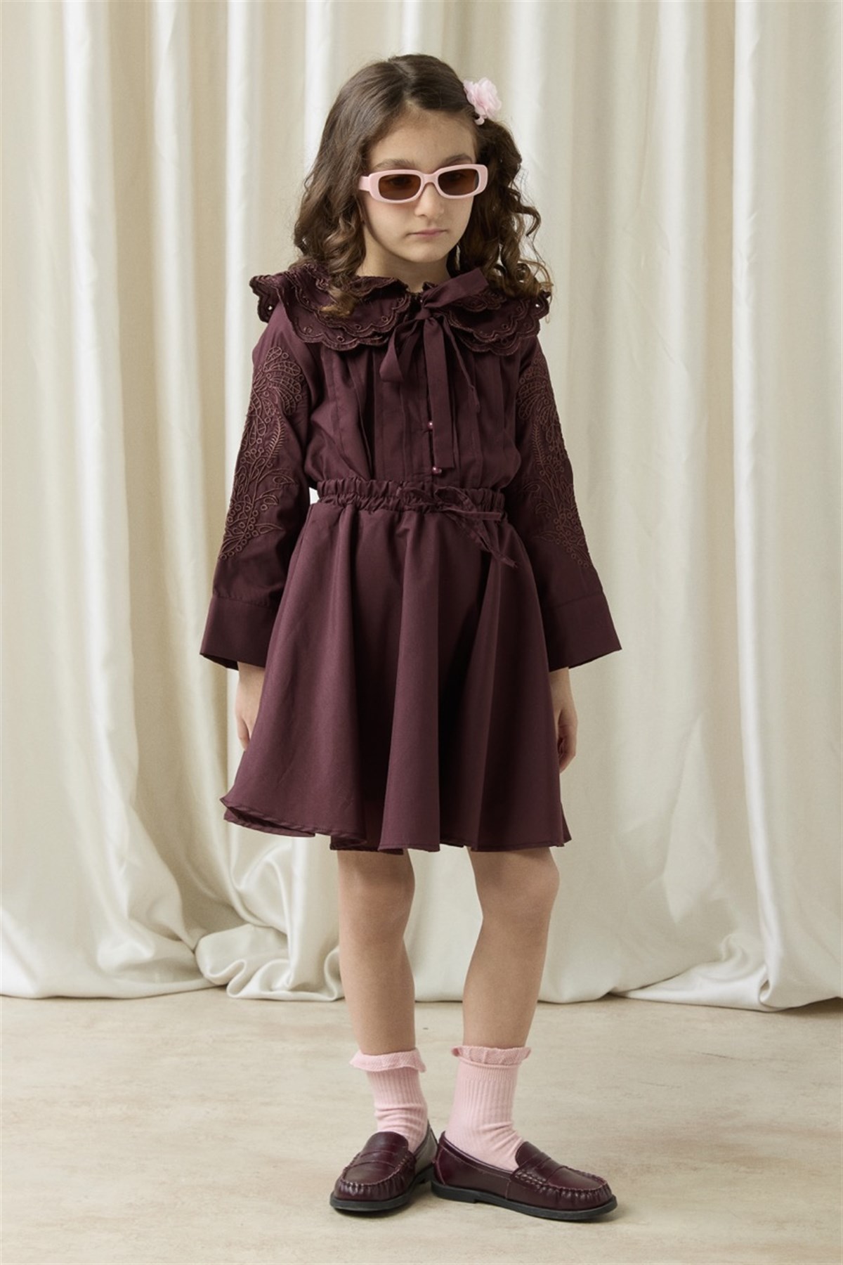 Nakışlı Dacron Etek Takım - Bordo