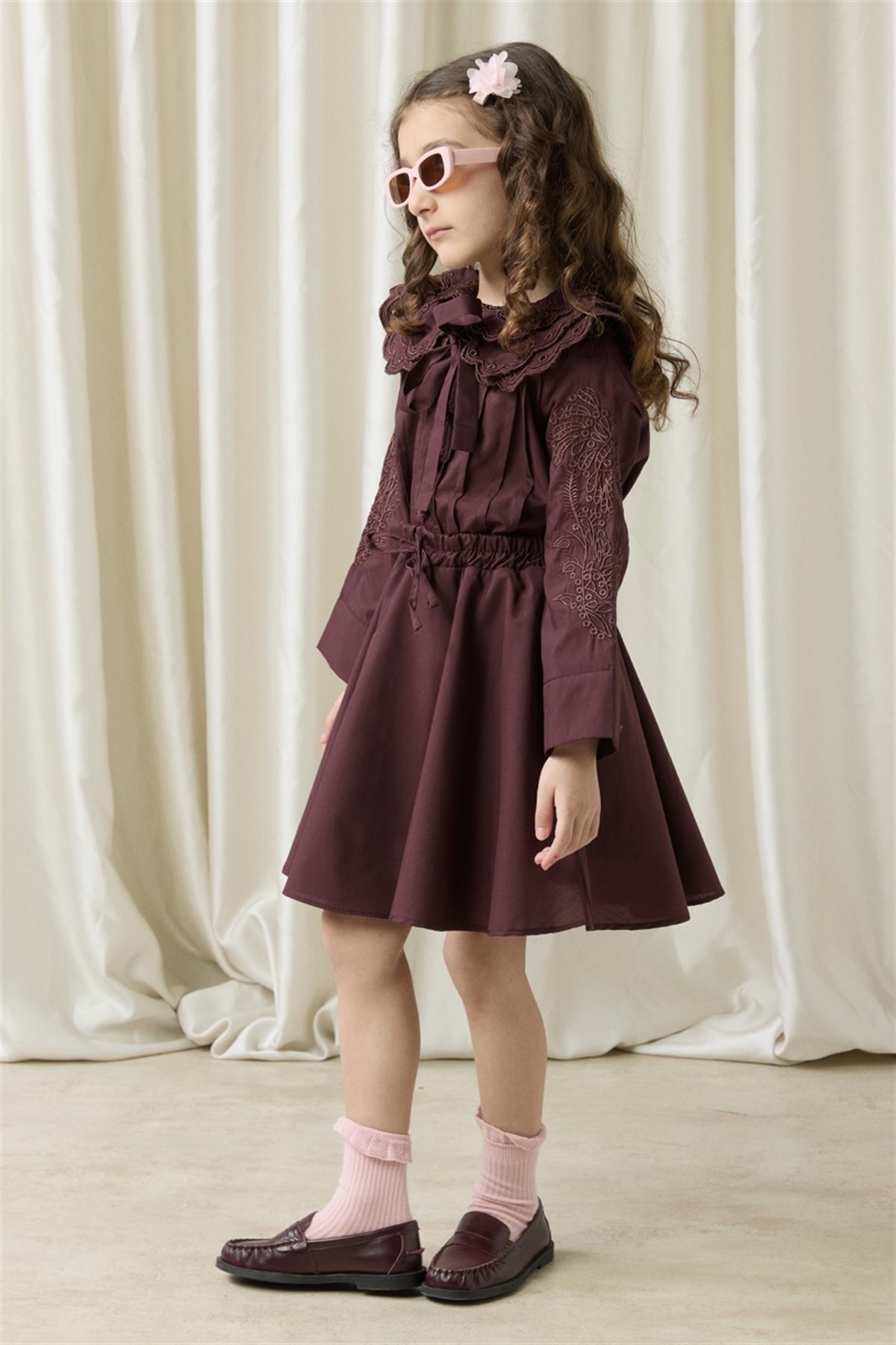 Nakışlı Dacron Etek Takım - Bordo