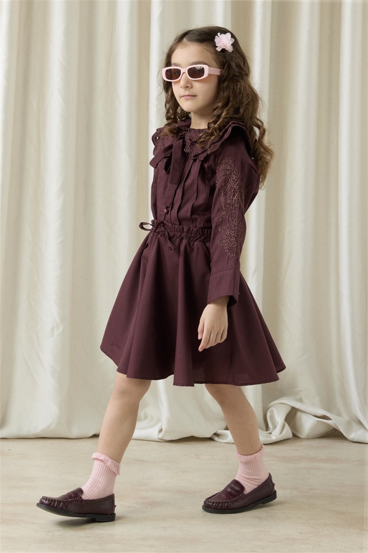 Nakışlı Dacron Etek Takım - Bordo