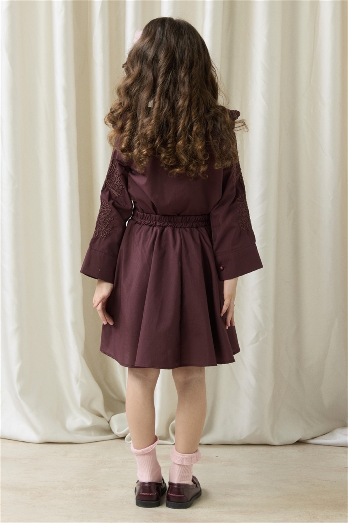 Nakışlı Dacron Etek Takım - Bordo