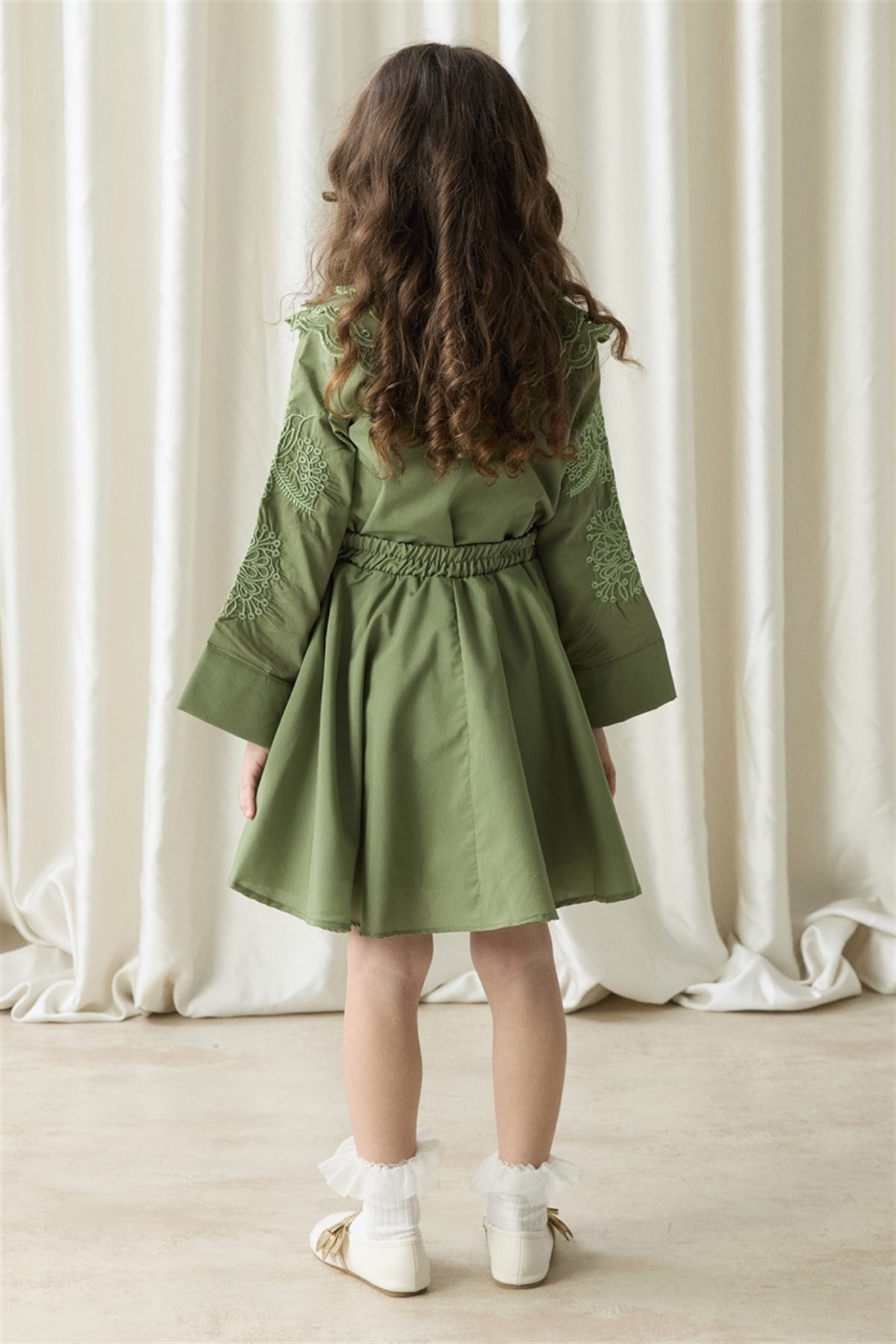 Nakışlı Dacron Etek Takım - Haki