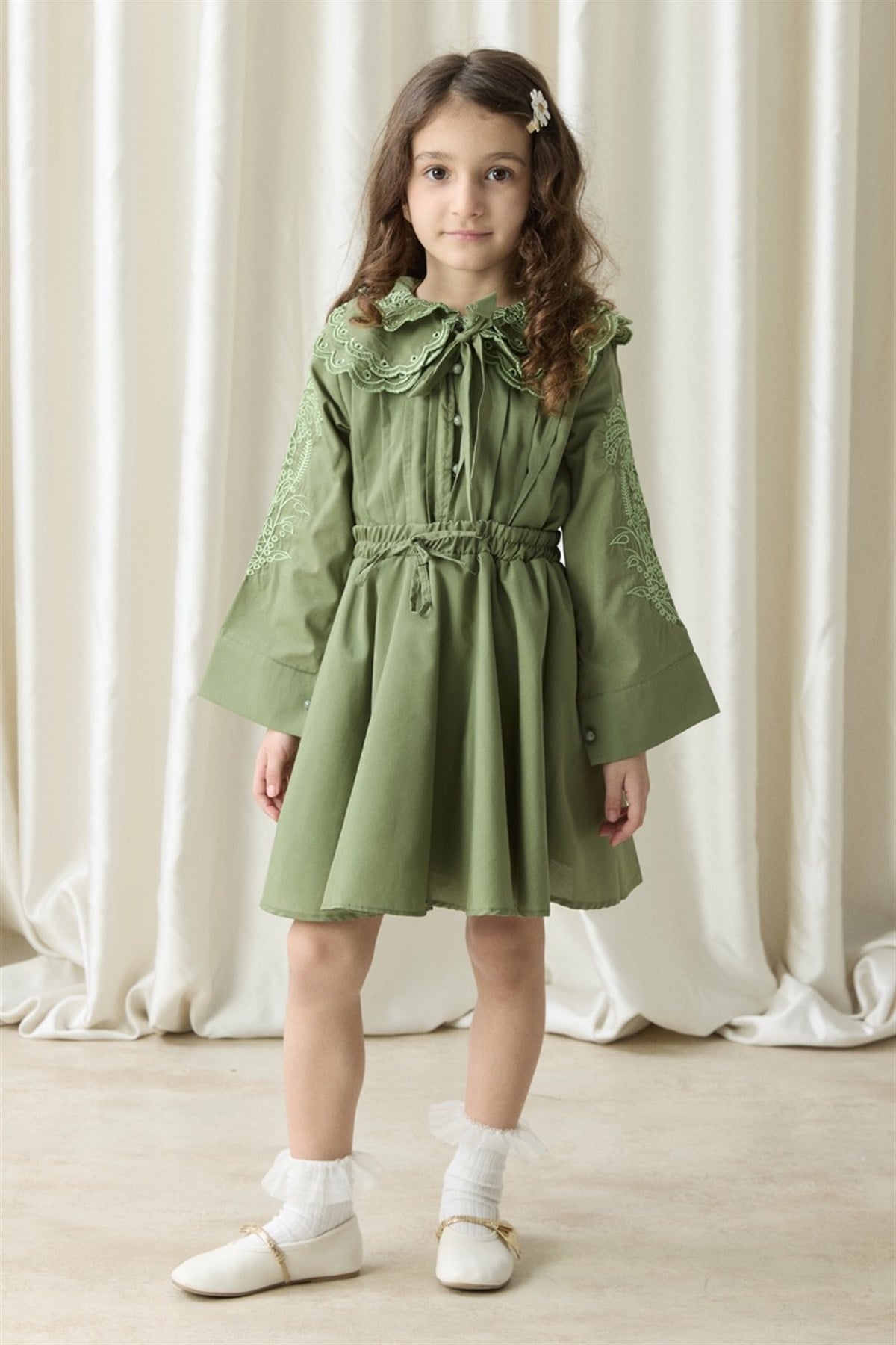 Nakışlı Dacron Etek Takım - Haki