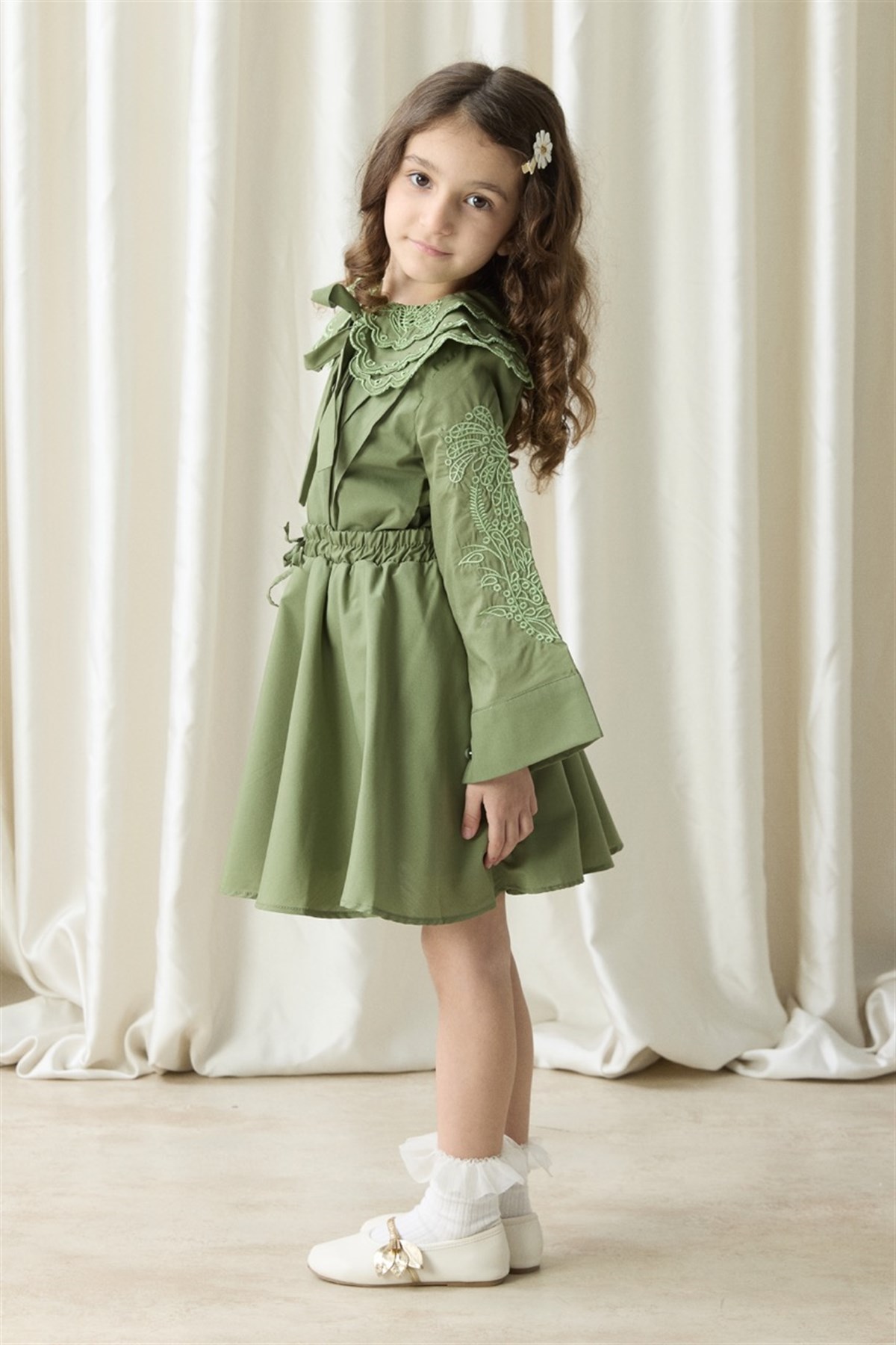 Nakışlı Dacron Etek Takım - Haki