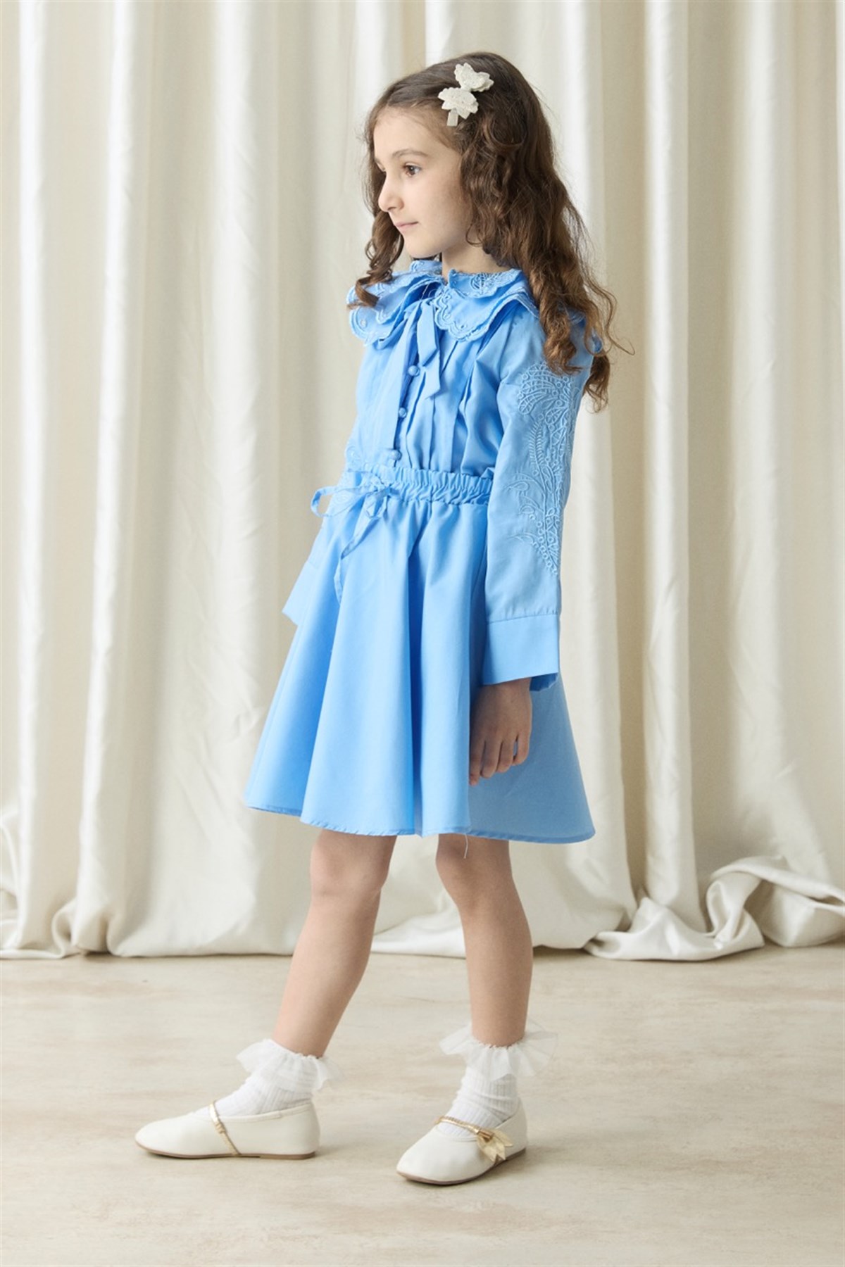 Nakışlı Dacron Etek Takım - Mavi