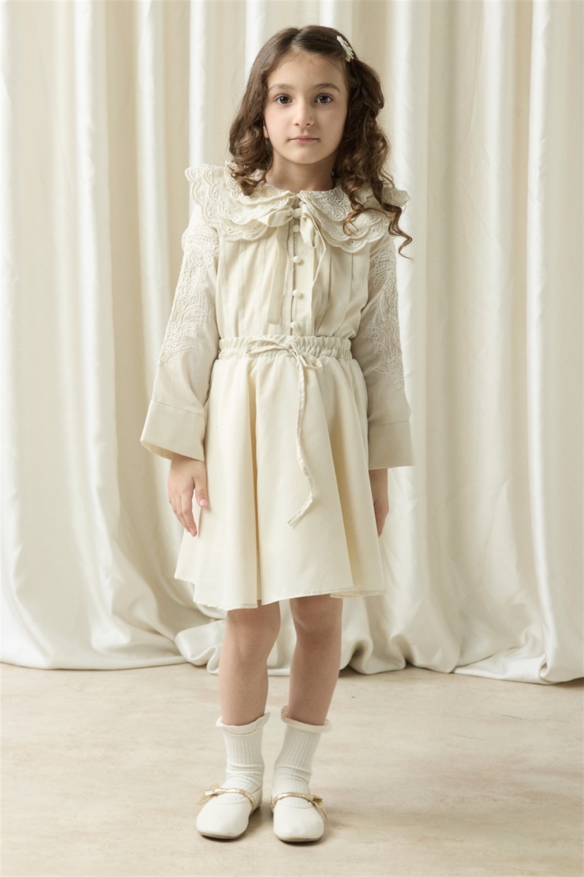 Nakışlı Dacron Etek Takım - Taş