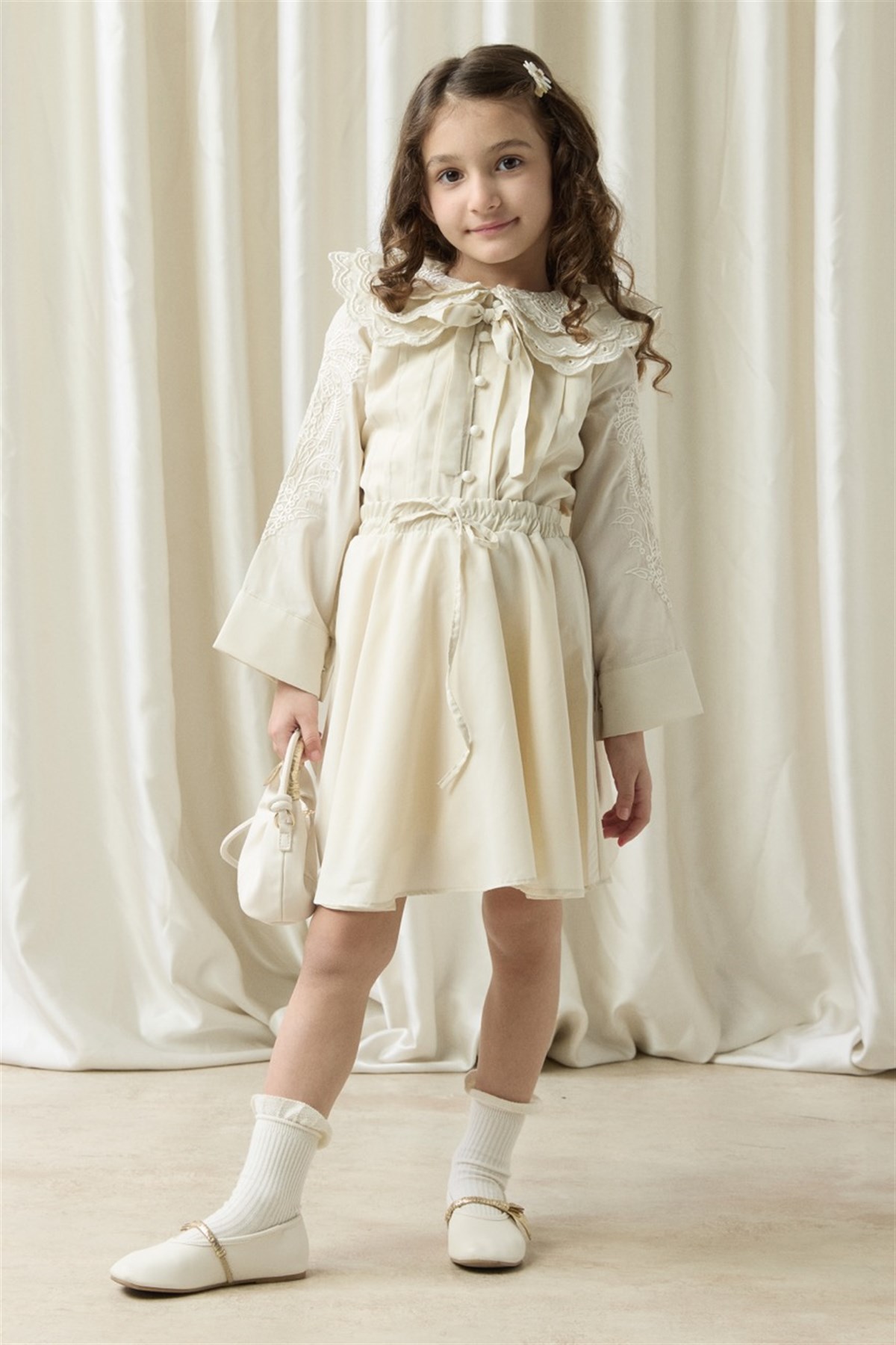 Nakışlı Dacron Etek Takım - Taş