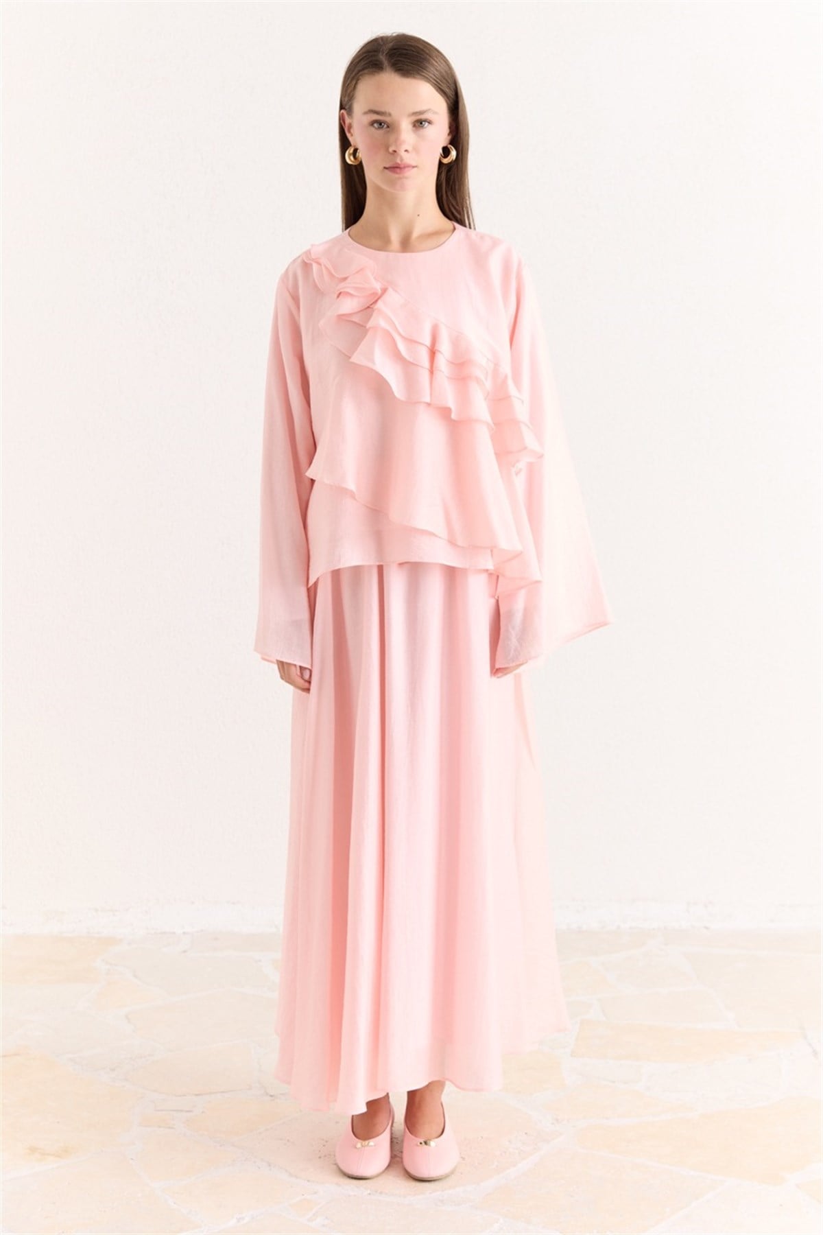 Nara Volanlı Etek Takım - Pembe