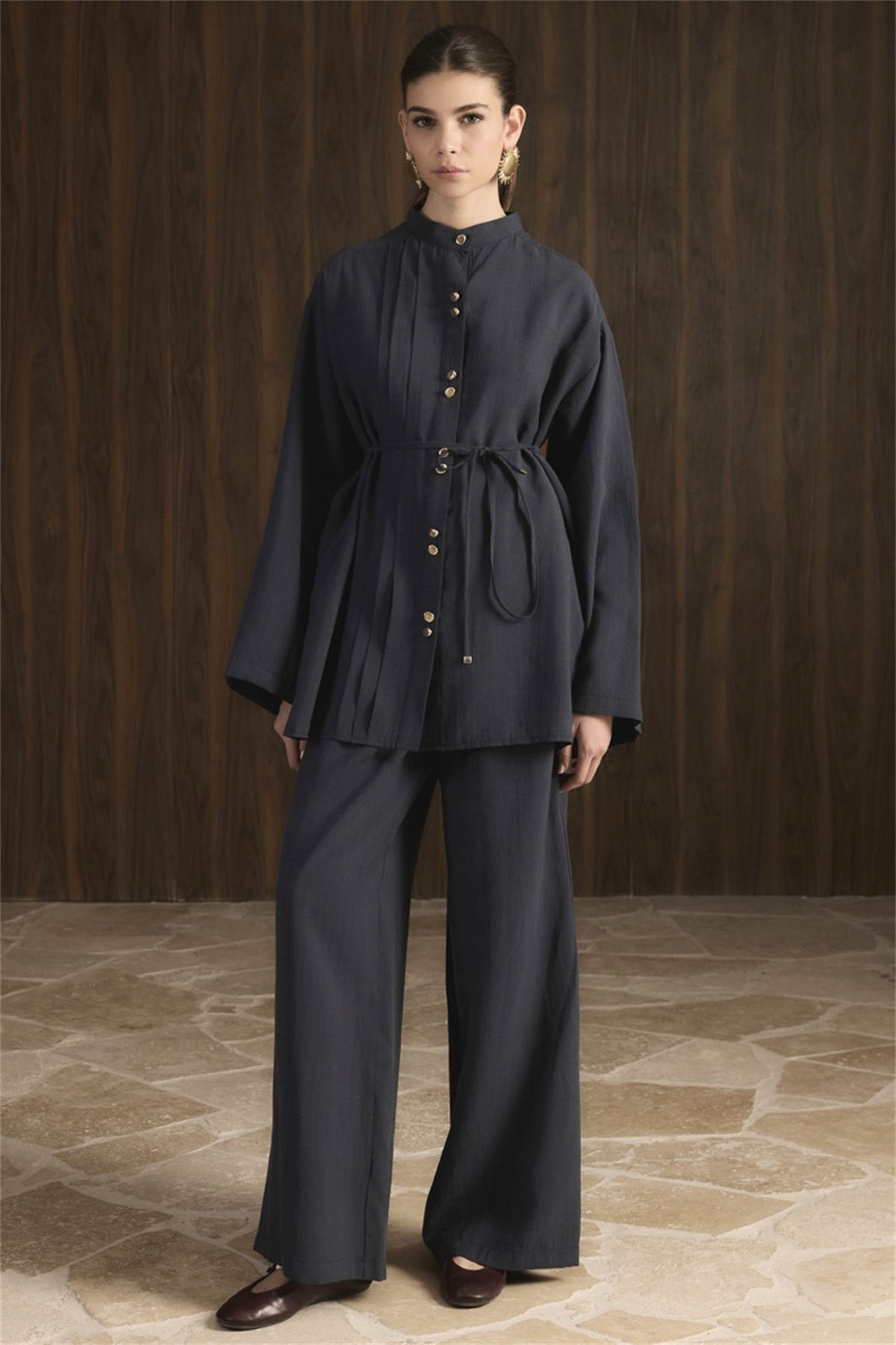 Nervür Detaylı Pantolon Takım - Lacivert