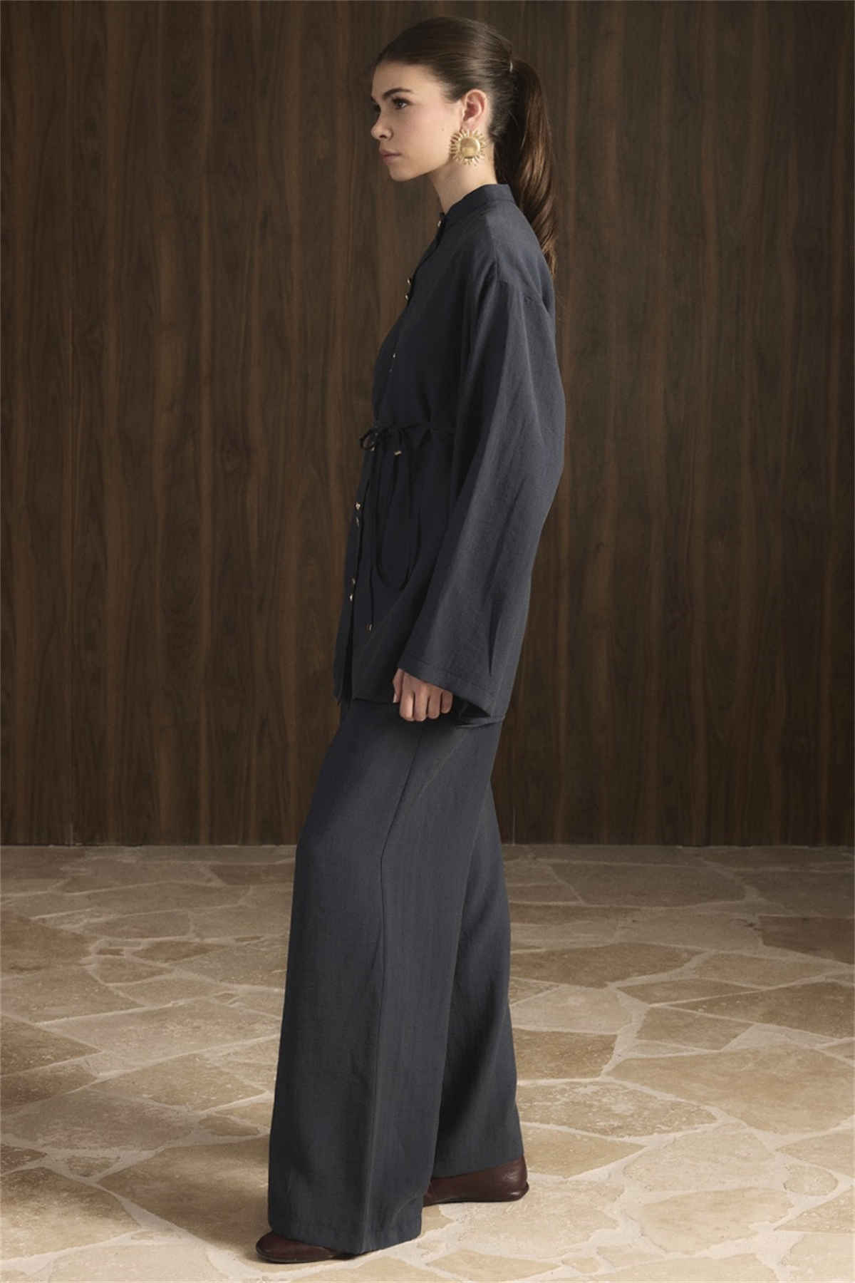 Nervür Detaylı Pantolon Takım - Lacivert