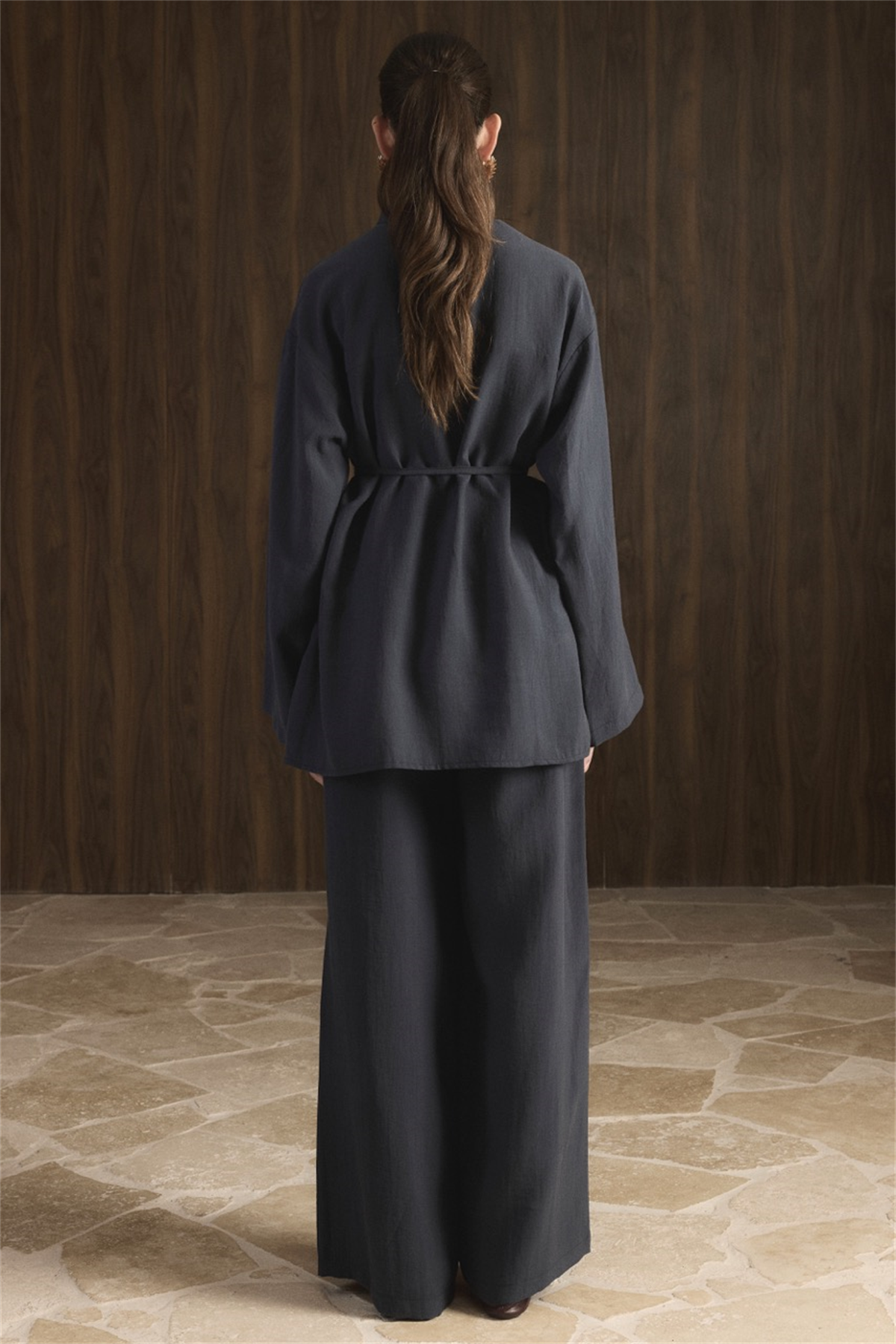 Nervür Detaylı Pantolon Takım - Lacivert