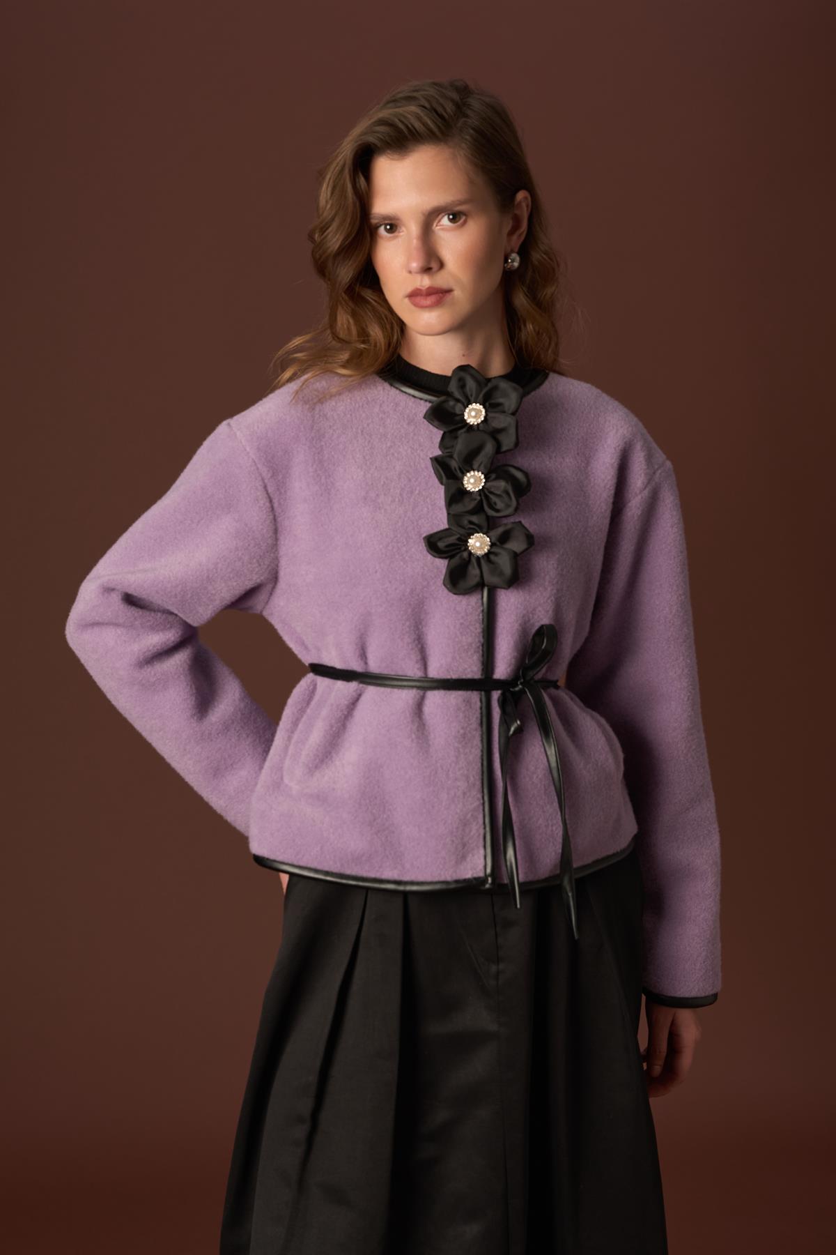 Noelle Deri Biyeli Ceket - Lila