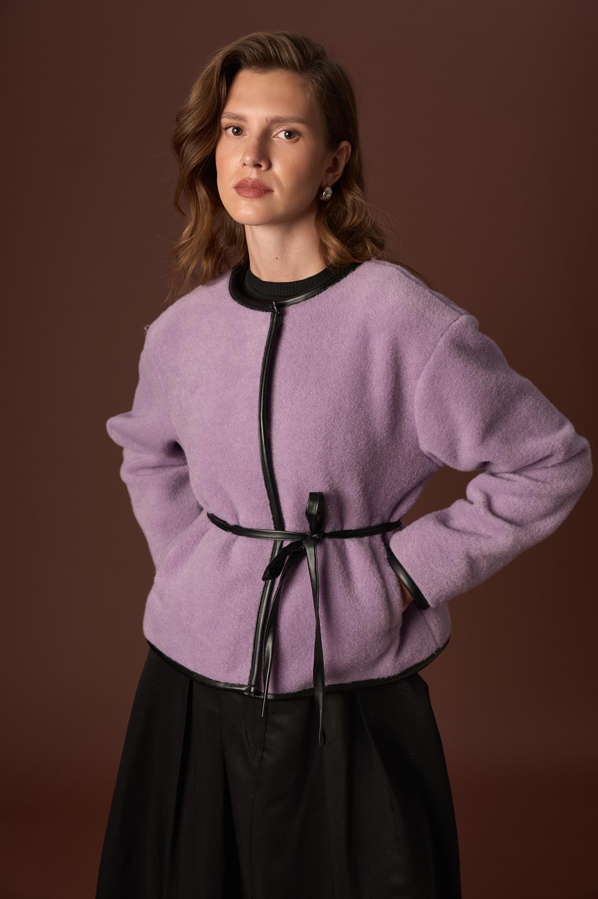 Noelle Deri Biyeli Ceket - Lila