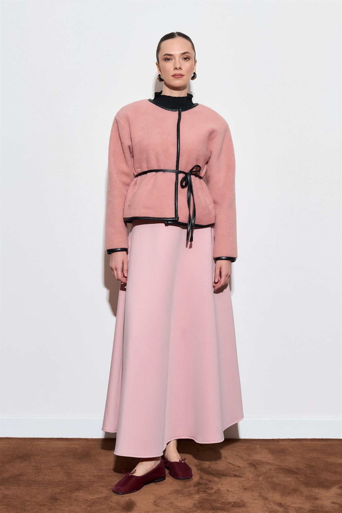 Noelle Deri Biyeli Ceket - Pudra