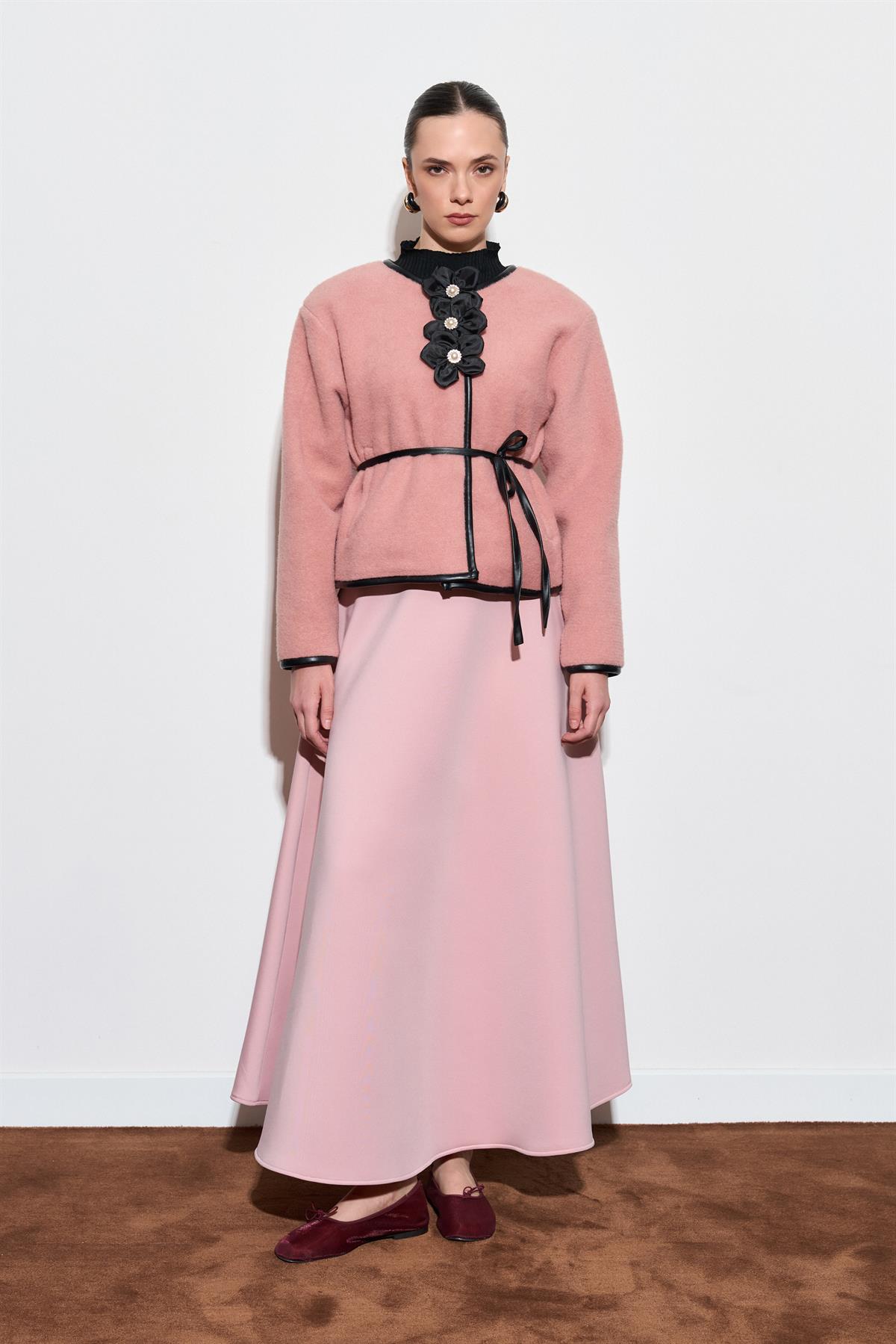 Noelle Deri Biyeli Ceket - Pudra