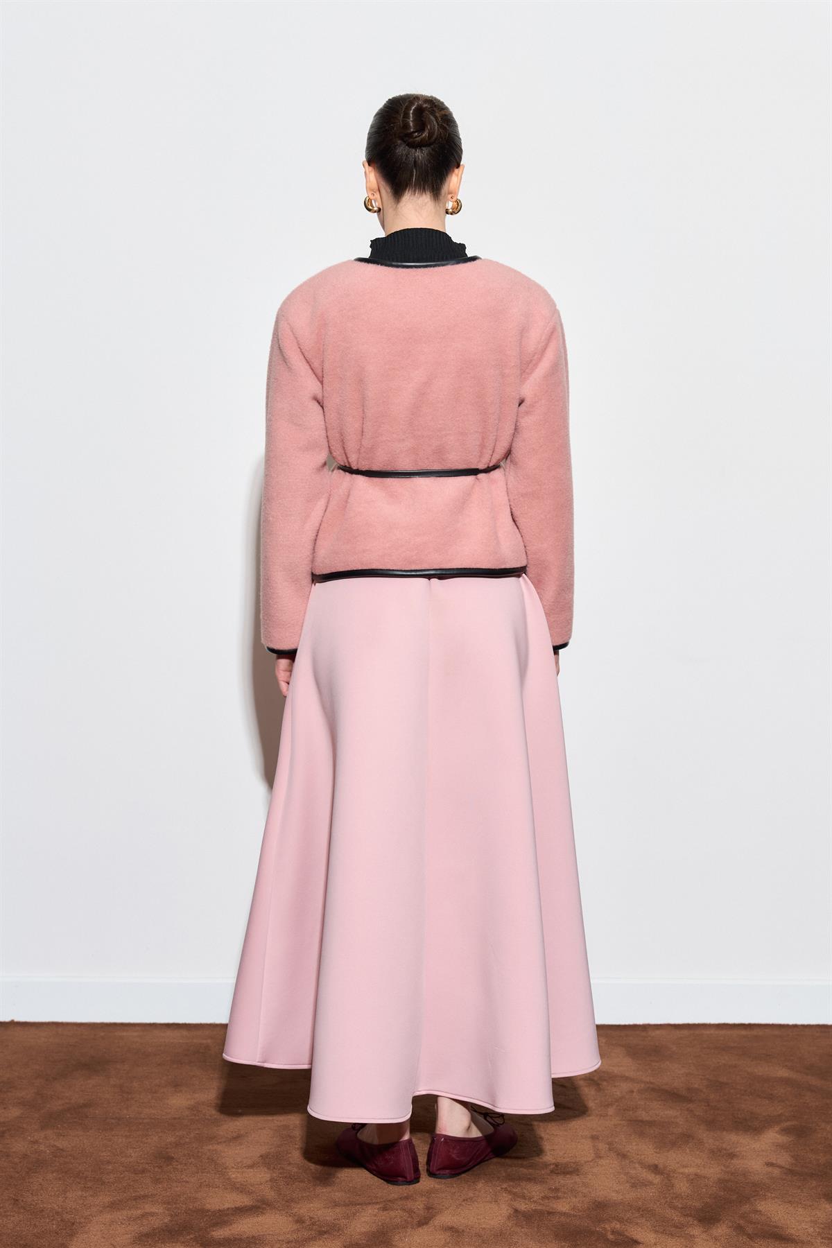 Noelle Deri Biyeli Ceket - Pudra