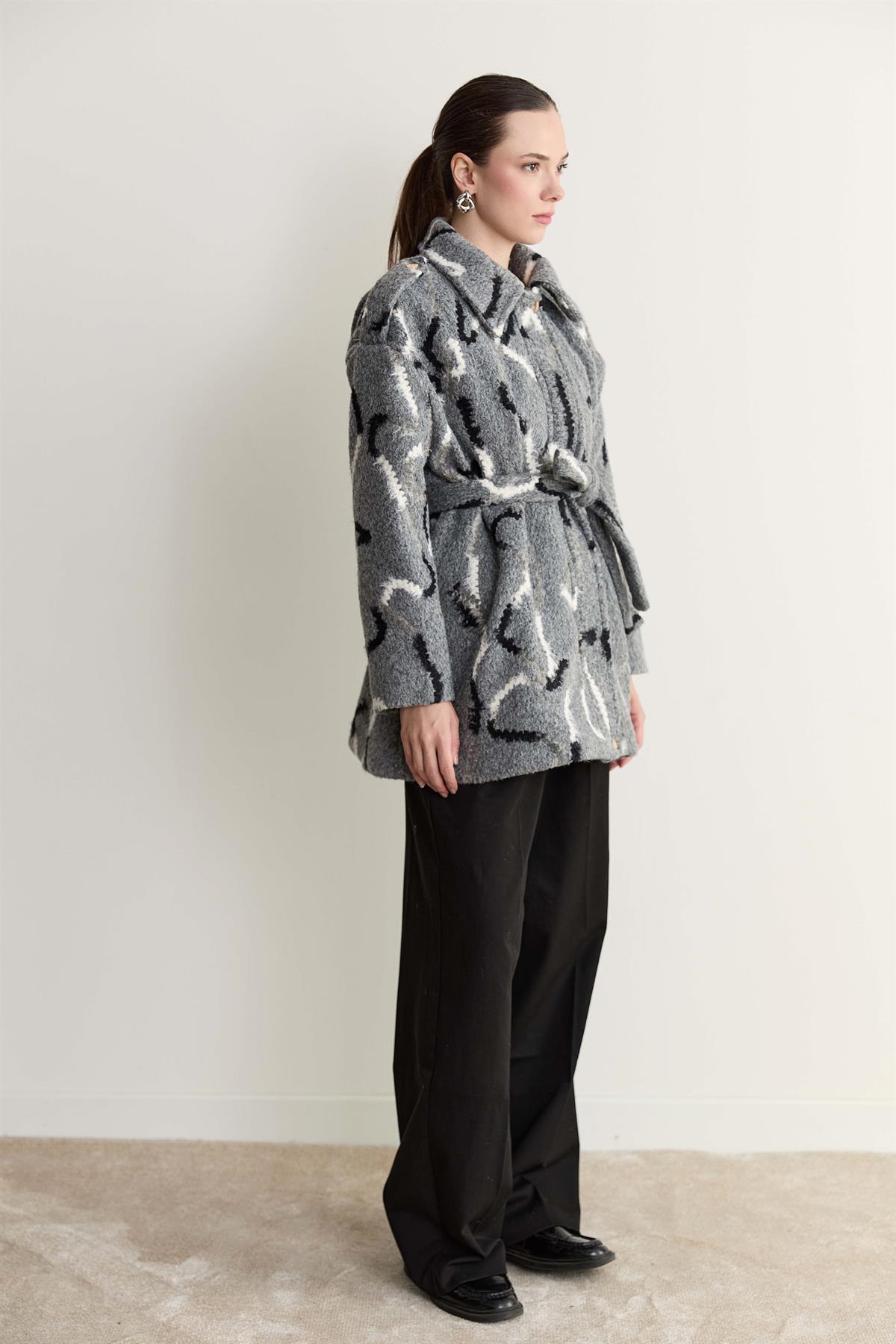 Nordea Desenli Kaşe Ceket - Gri