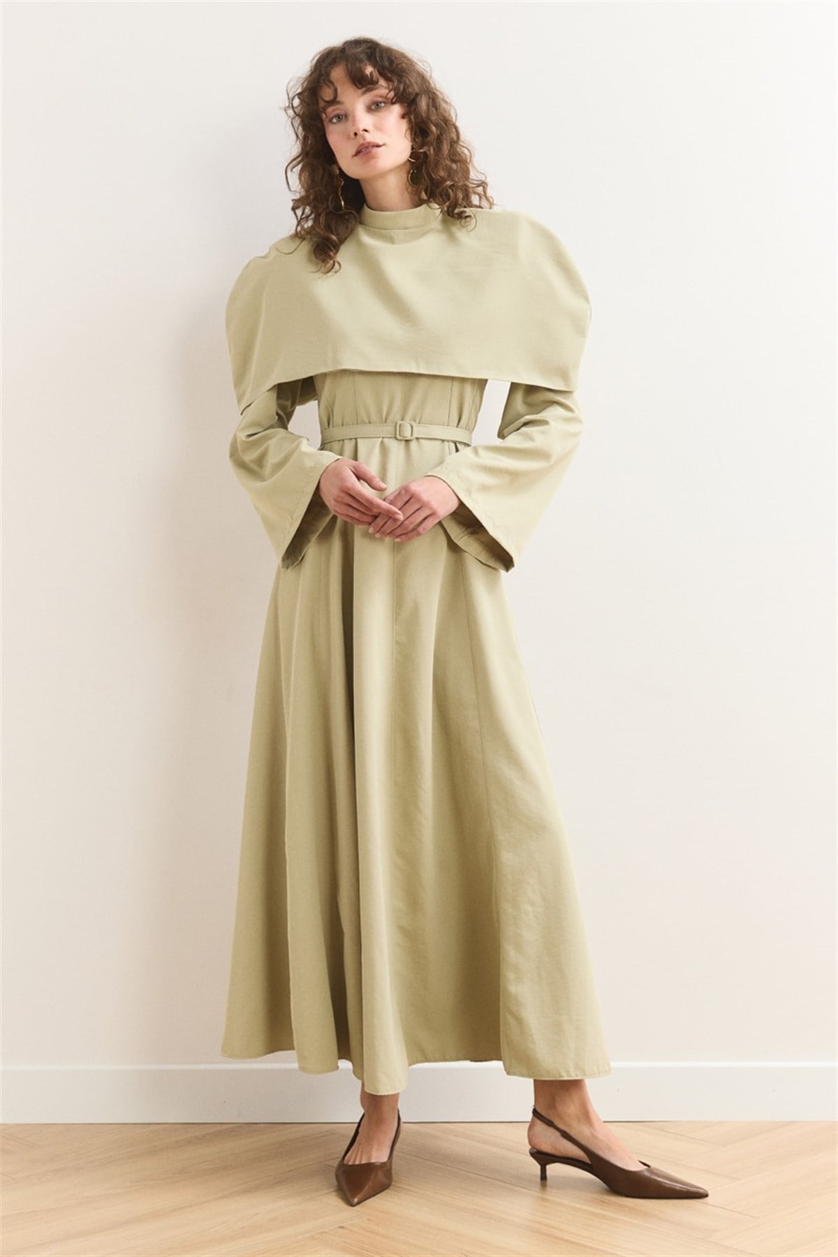 Omuz Allerli Moi Elbise - Çağla