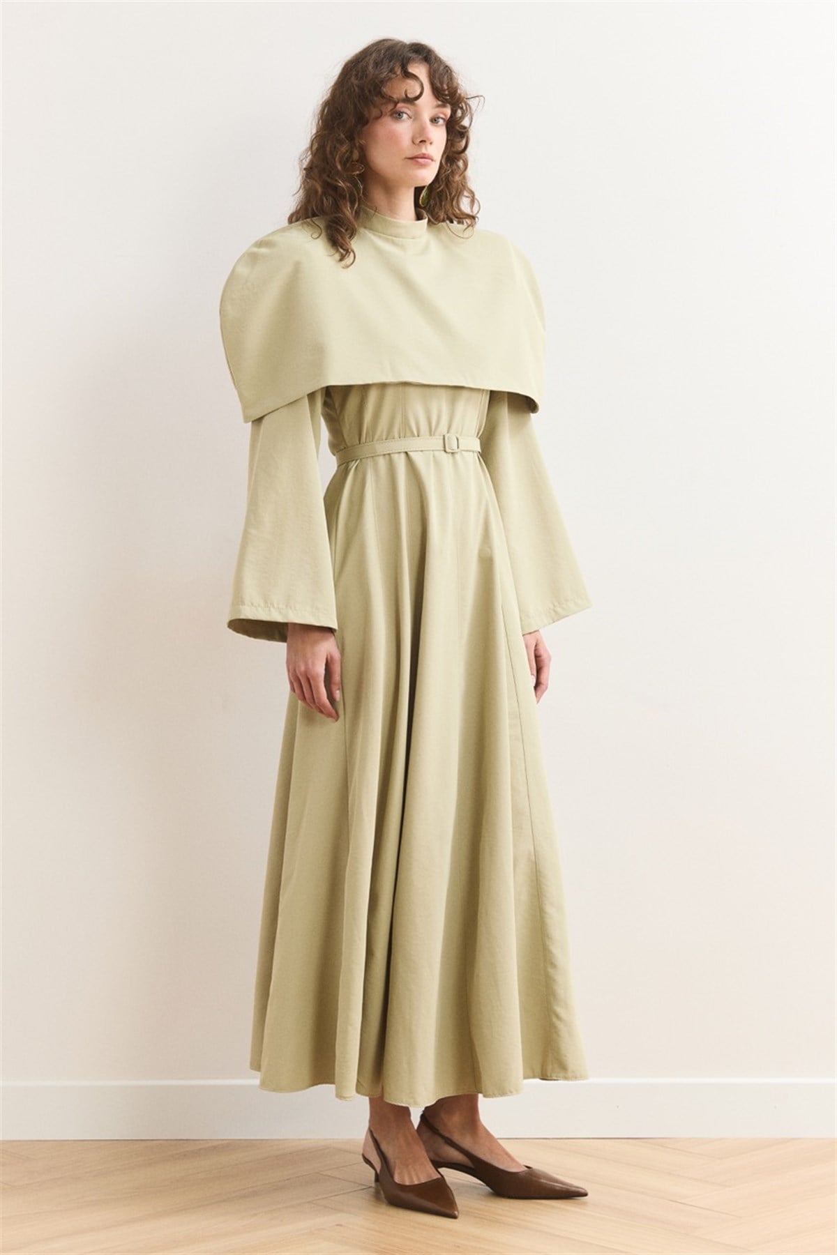 Omuz Allerli Moi Elbise - Çağla