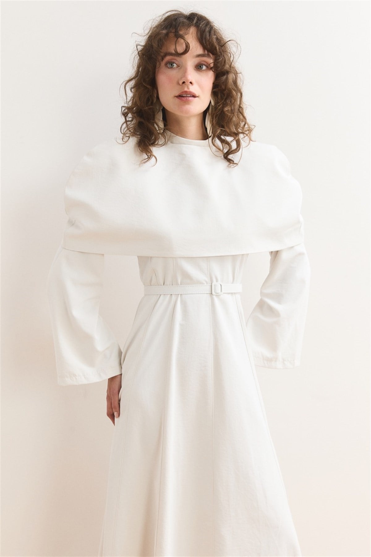 Omuz Allerli Moi Elbise - Ekru