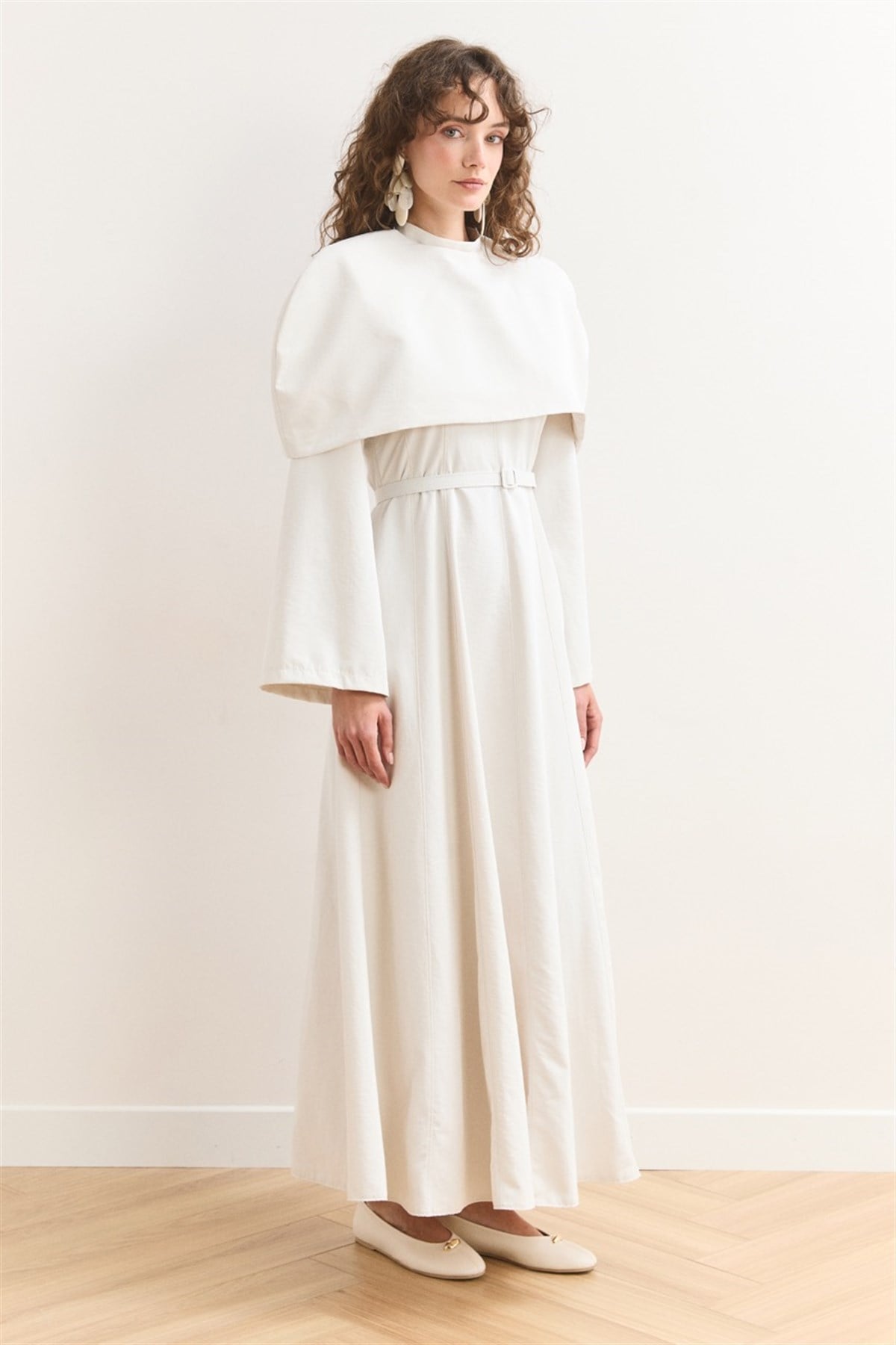 Omuz Allerli Moi Elbise - Ekru