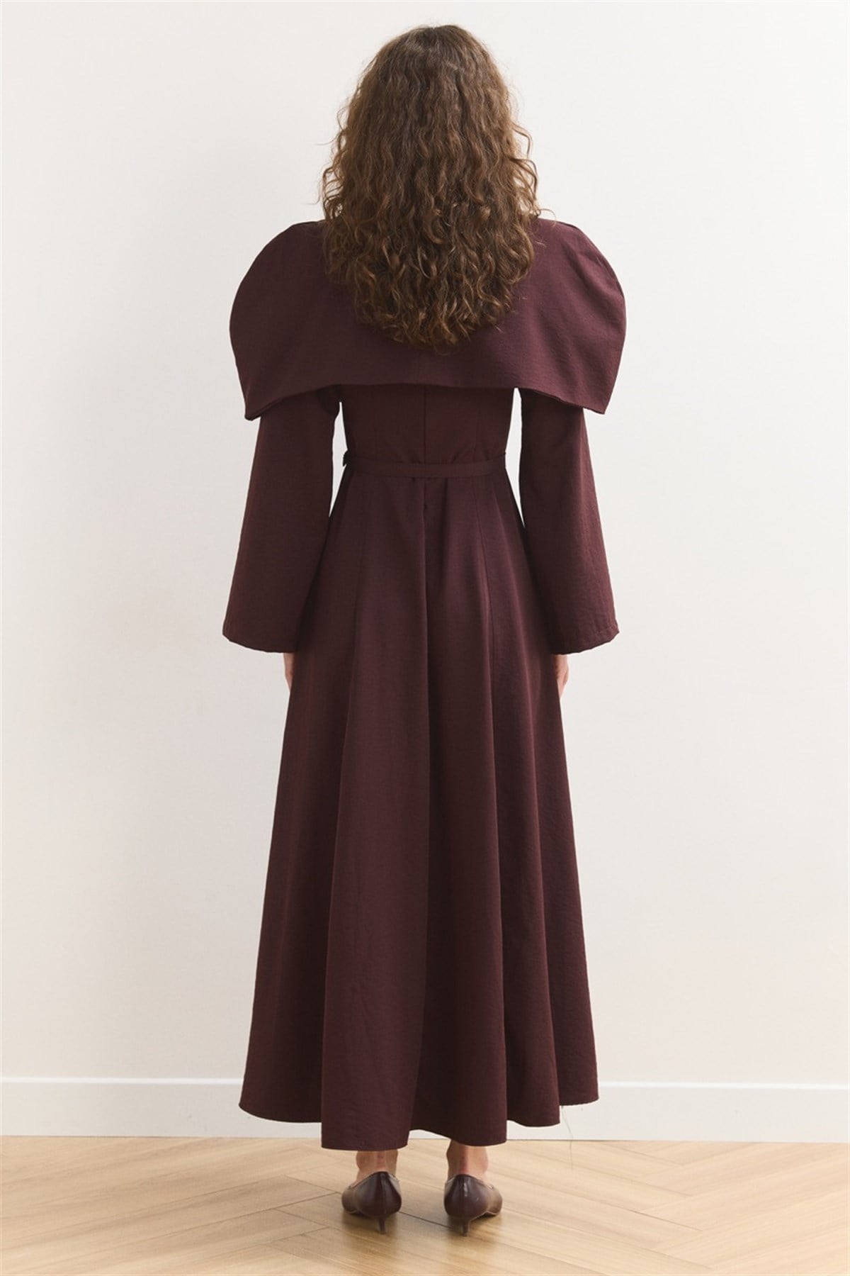 Omuz Allerli Moi Elbise - Mürdüm