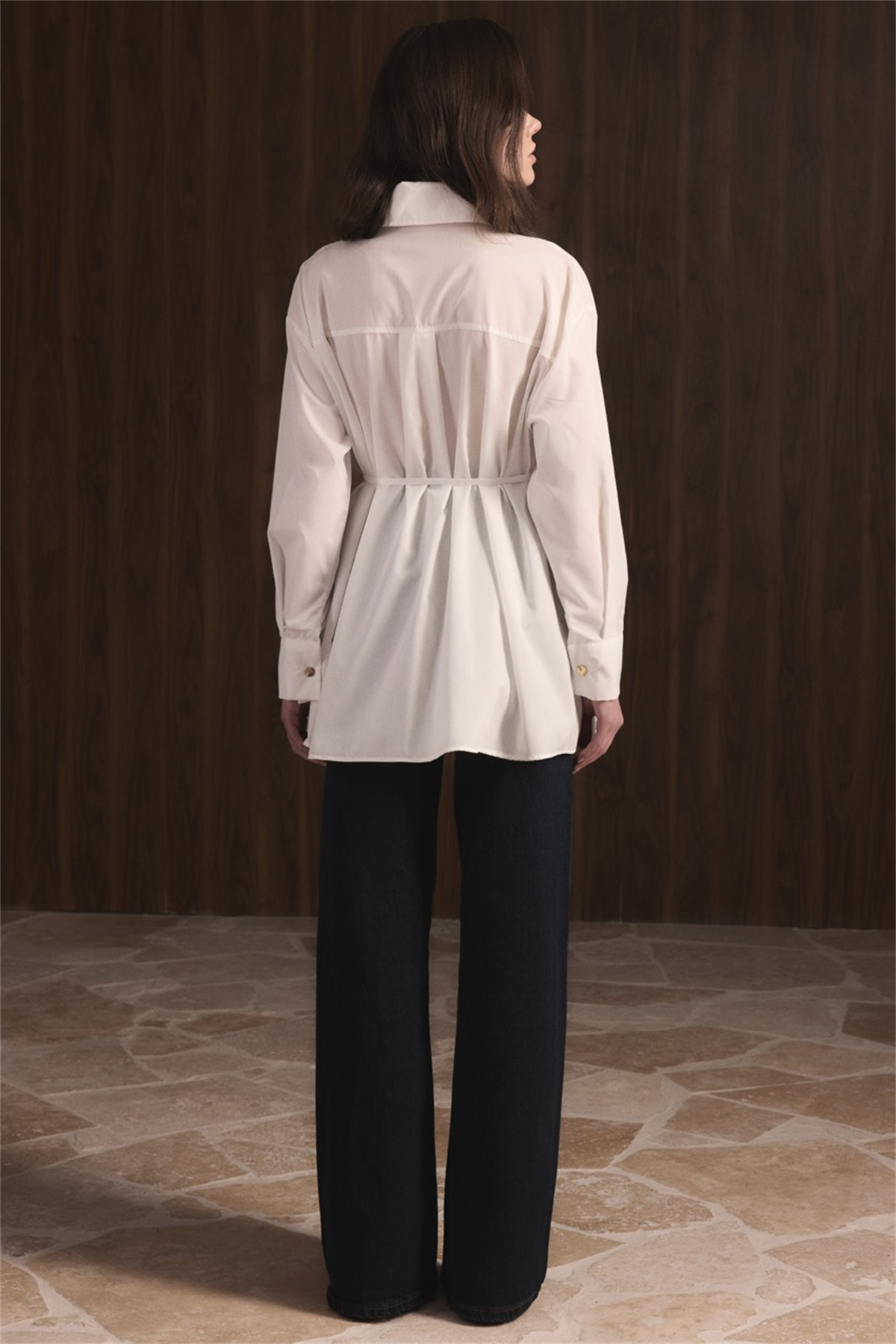 Omuz Pileli Dacron Gömlek - Ekru