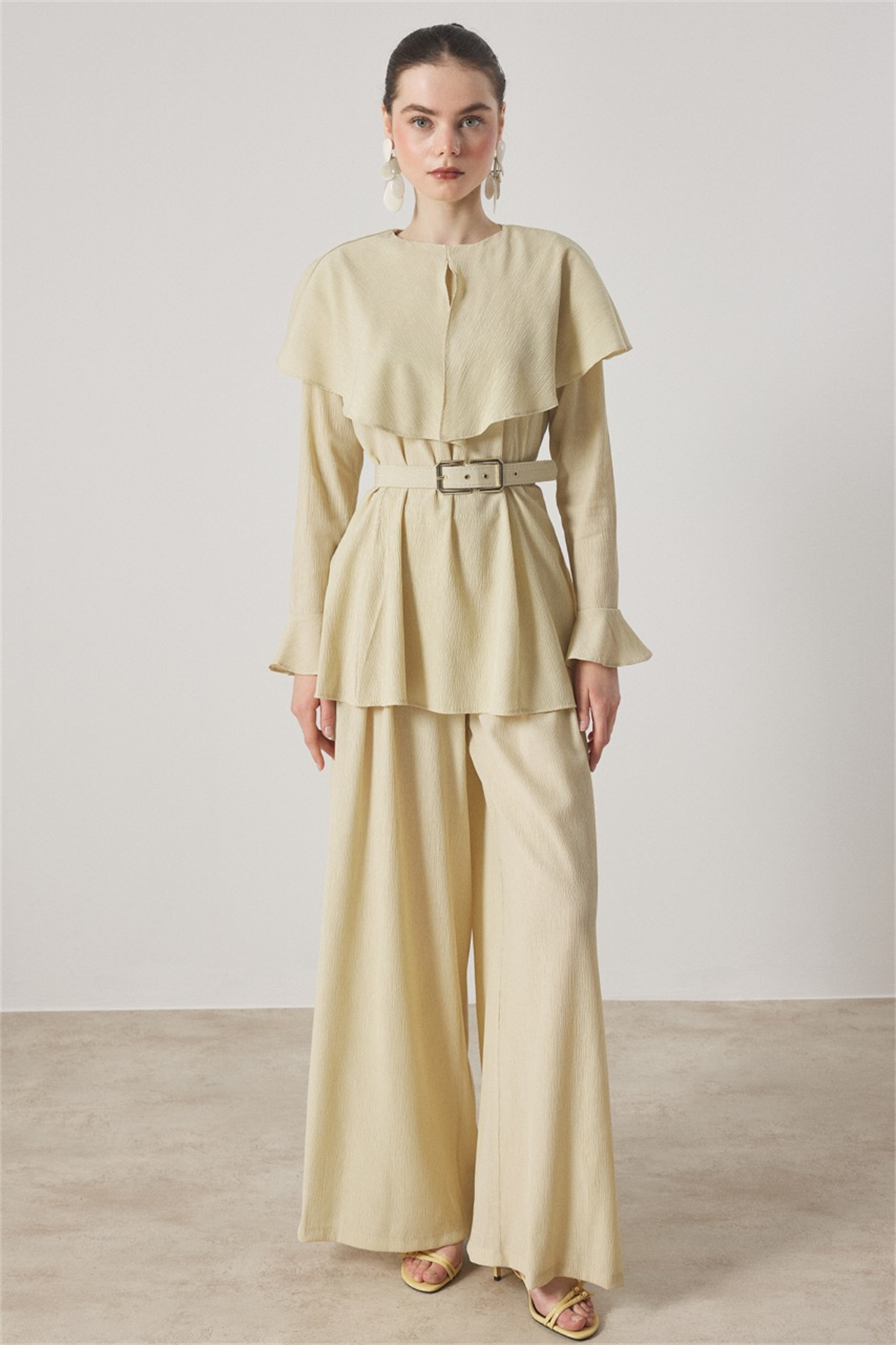 Omuzdan Allerli Mono Piliseli Takım - Olive