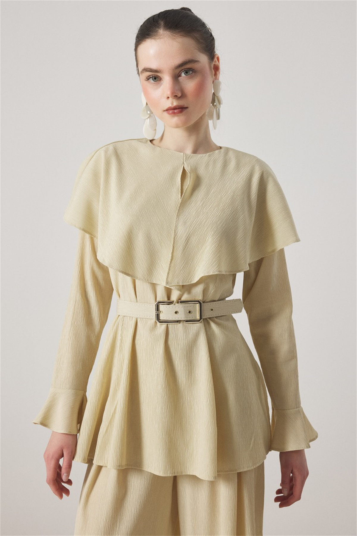 Omuzdan Allerli Mono Piliseli Takım - Olive