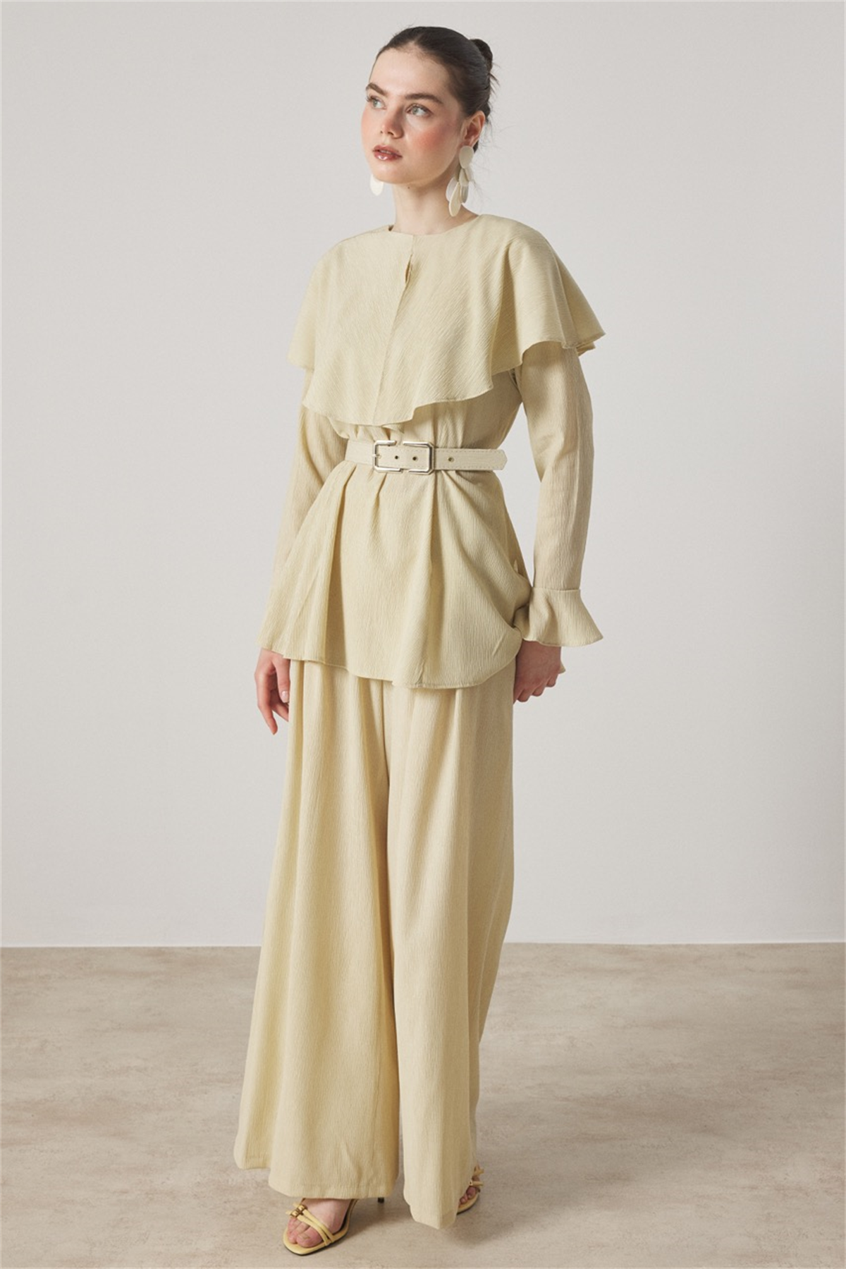 Omuzdan Allerli Mono Piliseli Takım - Olive