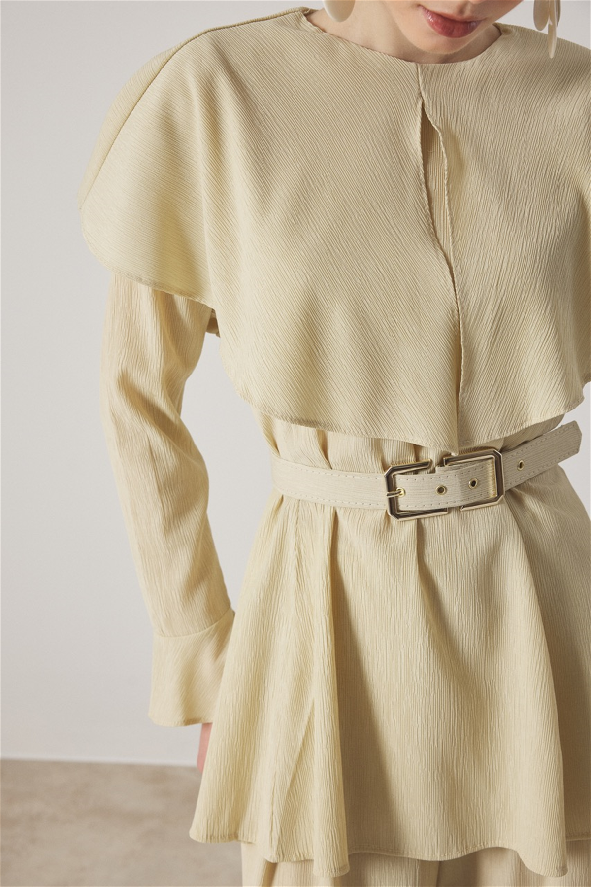 Omuzdan Allerli Mono Piliseli Takım - Olive