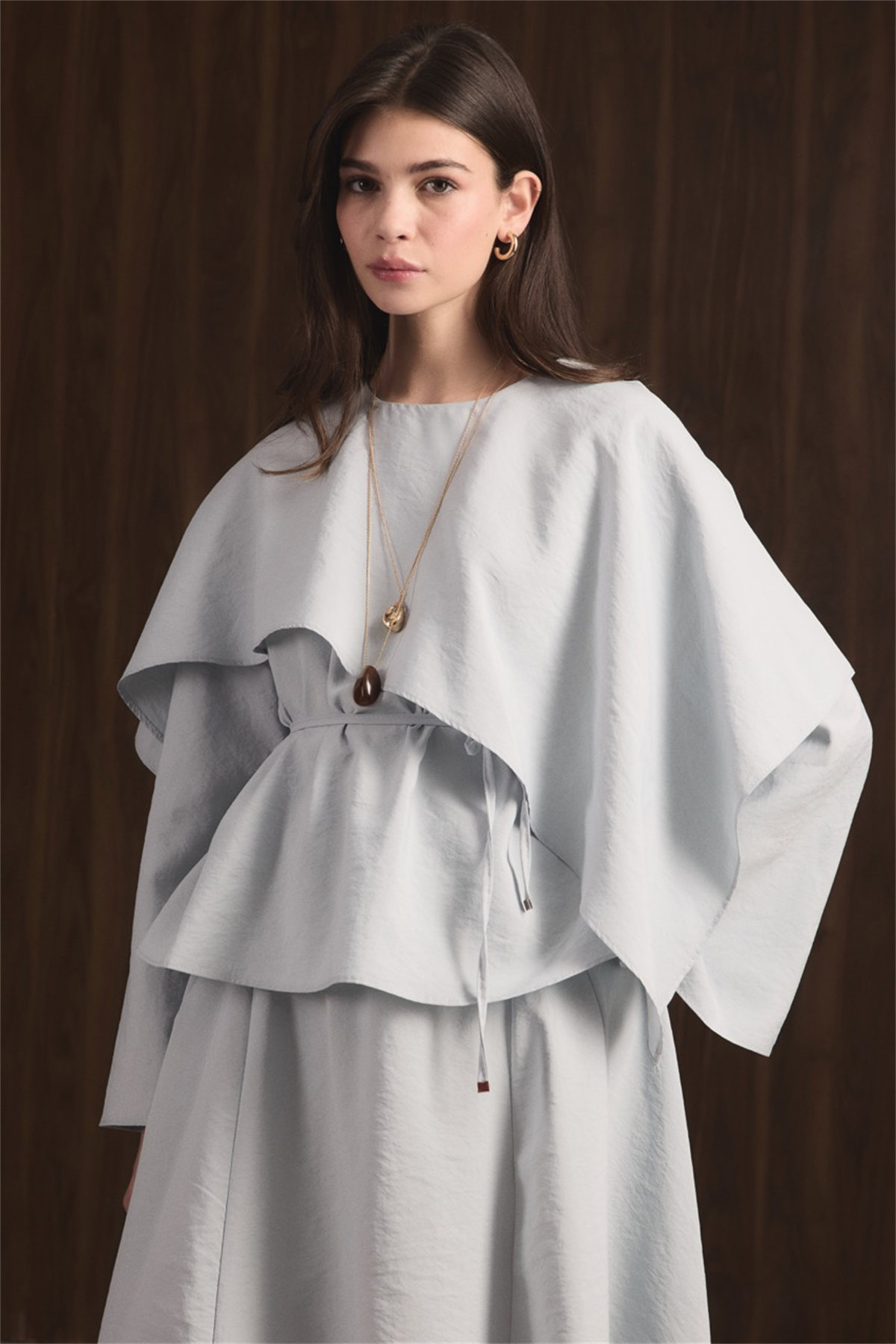 Omuzdan Şallı Biye Kuşak Etekli Takım - Mavi