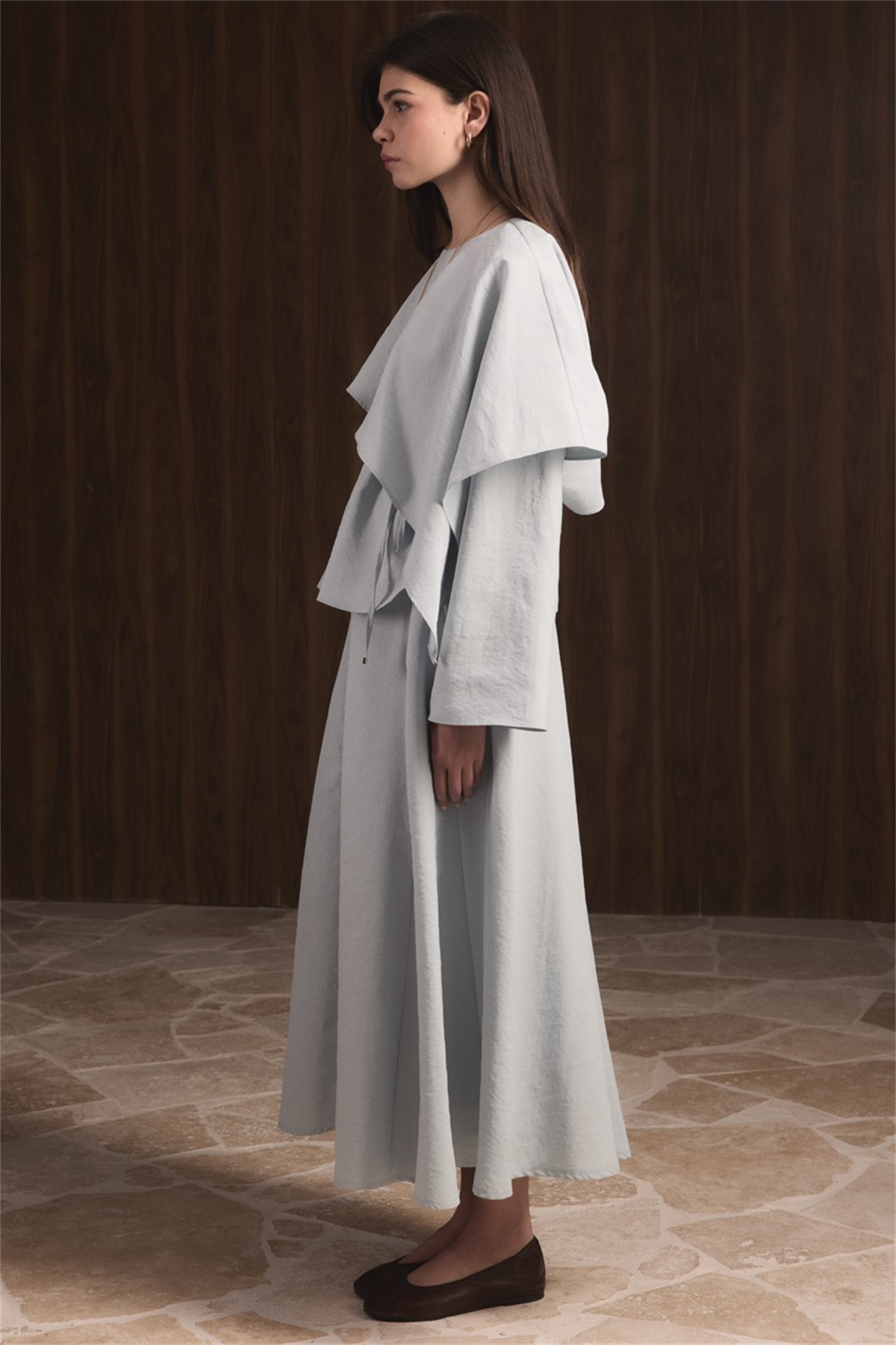 Omuzdan Şallı Biye Kuşak Etekli Takım - Mavi