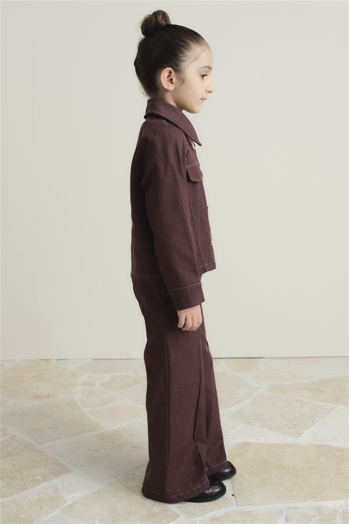 Ön Cep Detaylı Pamuklu Kot Takım - Bordo