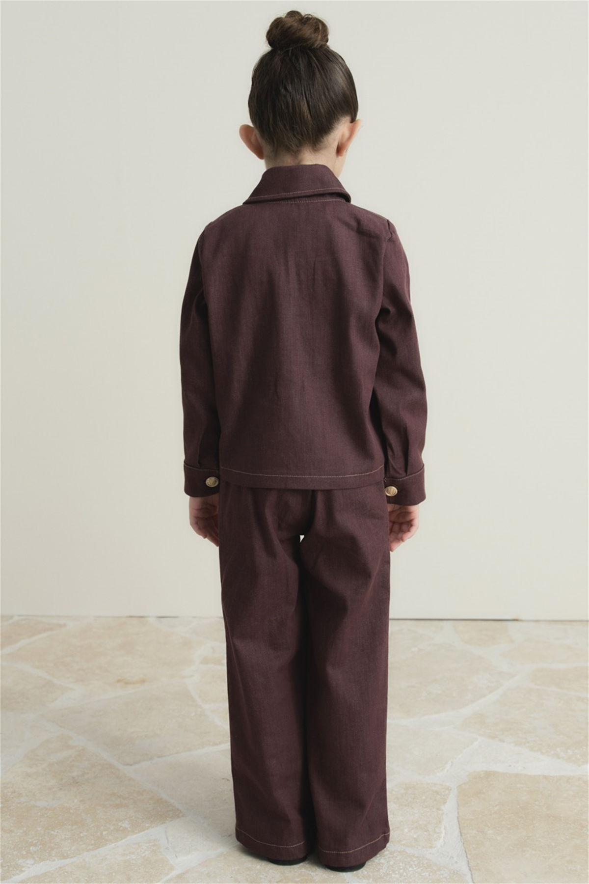 Ön Cep Detaylı Pamuklu Kot Takım - Bordo