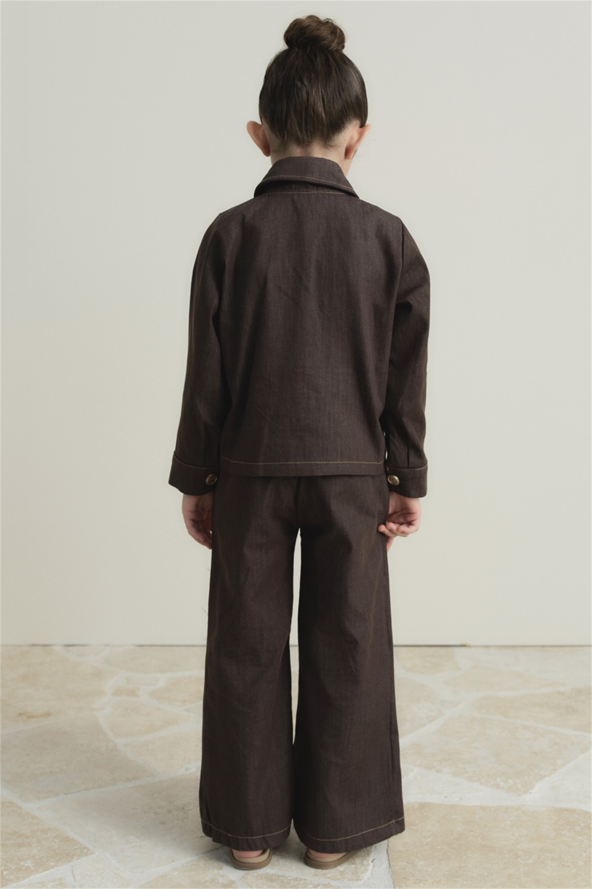 Ön Cep Detaylı Pamuklu Kot Takım - Kahve