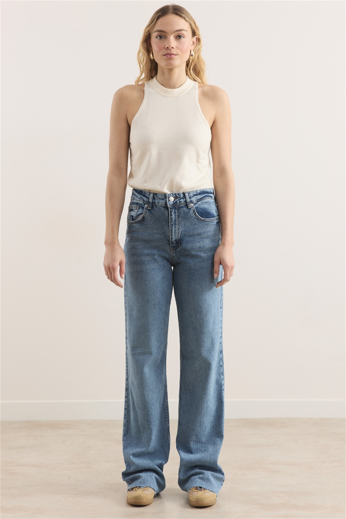 Yüksek Bel Straight Kot Pantolon - Buz Mavisi