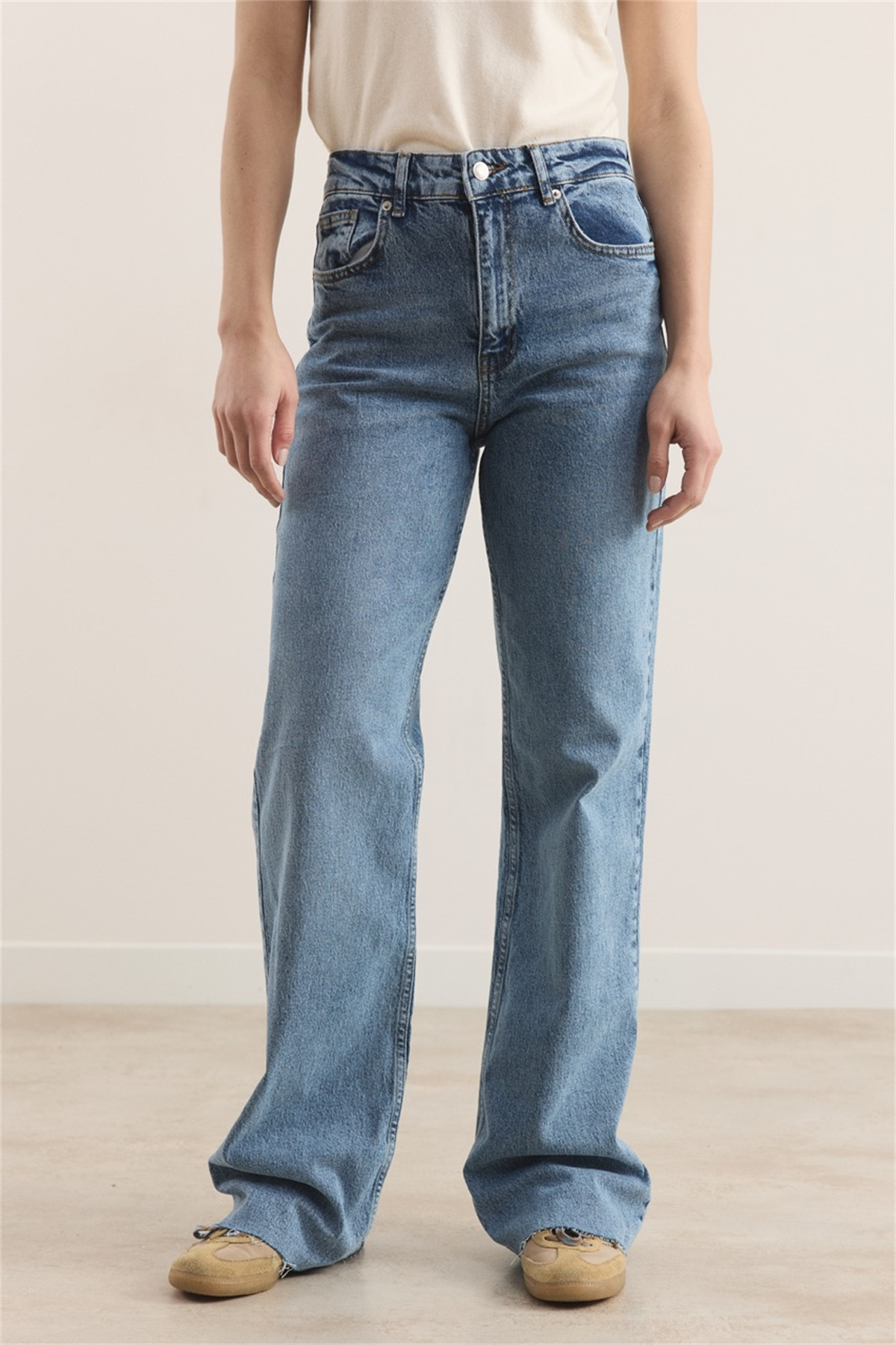 Yüksek Bel Straight Kot Pantolon - Buz Mavisi