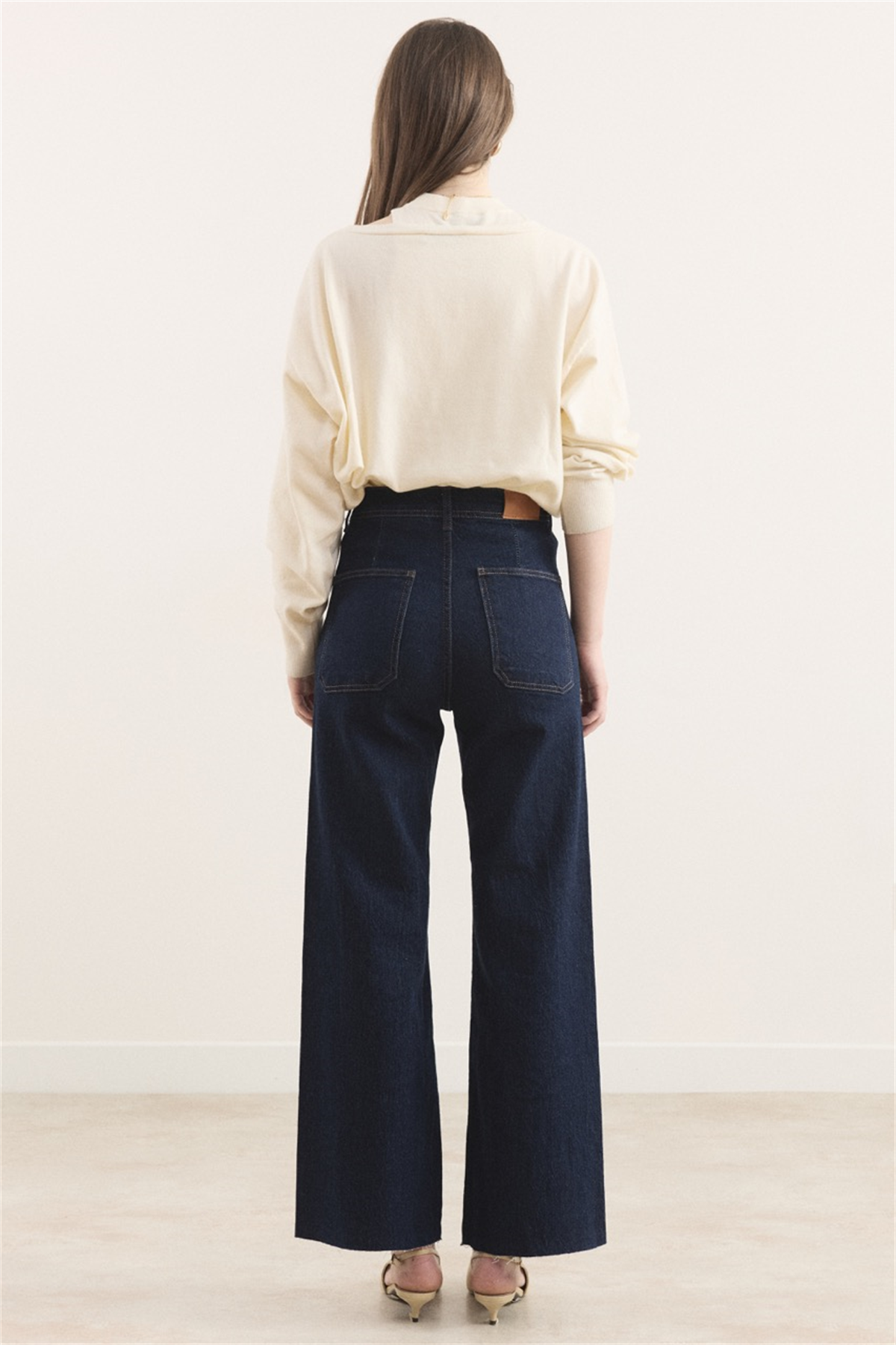 Ön Cepli Yüksek Bel Flare Jean - Koyu Lacivert