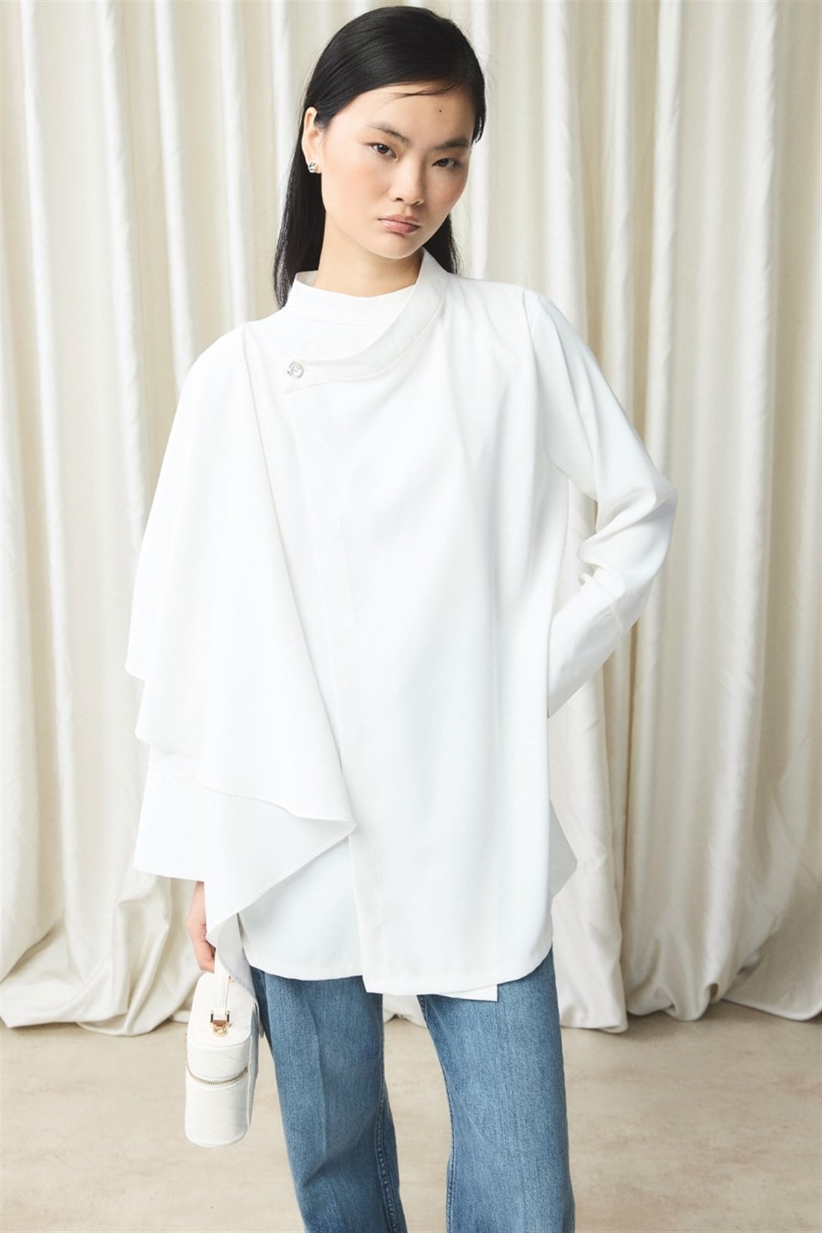 Ön Volanlı Gömlek - Ekru