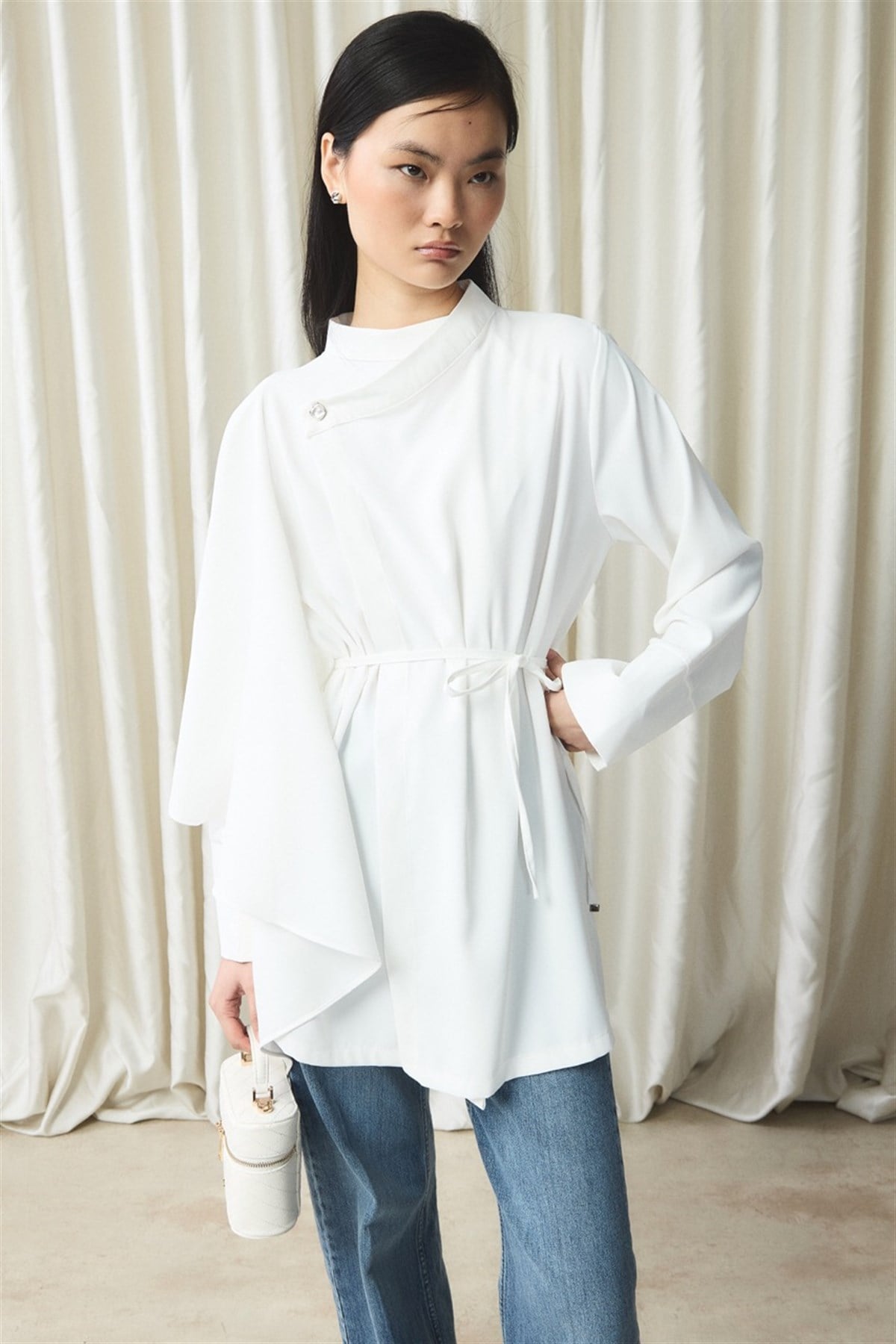 Ön Volanlı Gömlek - Ekru