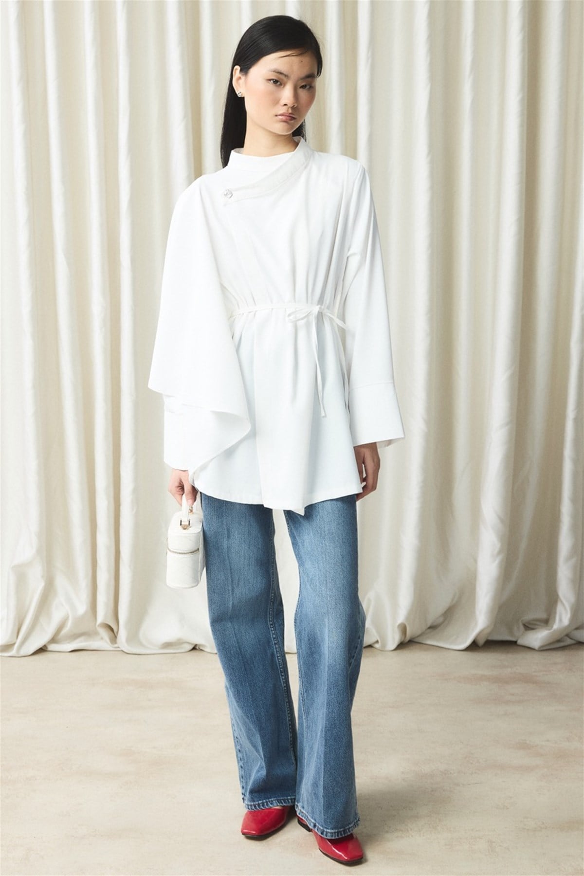 Ön Volanlı Gömlek - Ekru