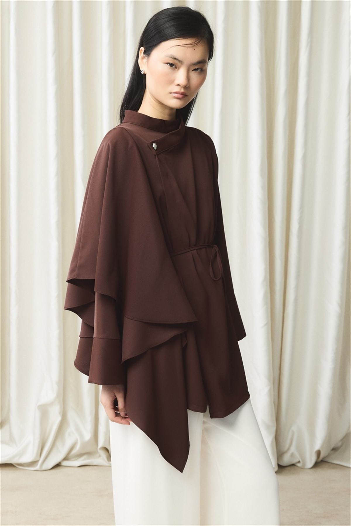 Ön Volanlı Gömlek - Kahve