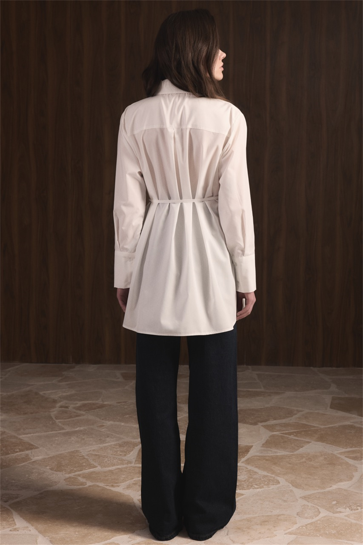 Önü Pileli Dacron Gömlek - Ekru