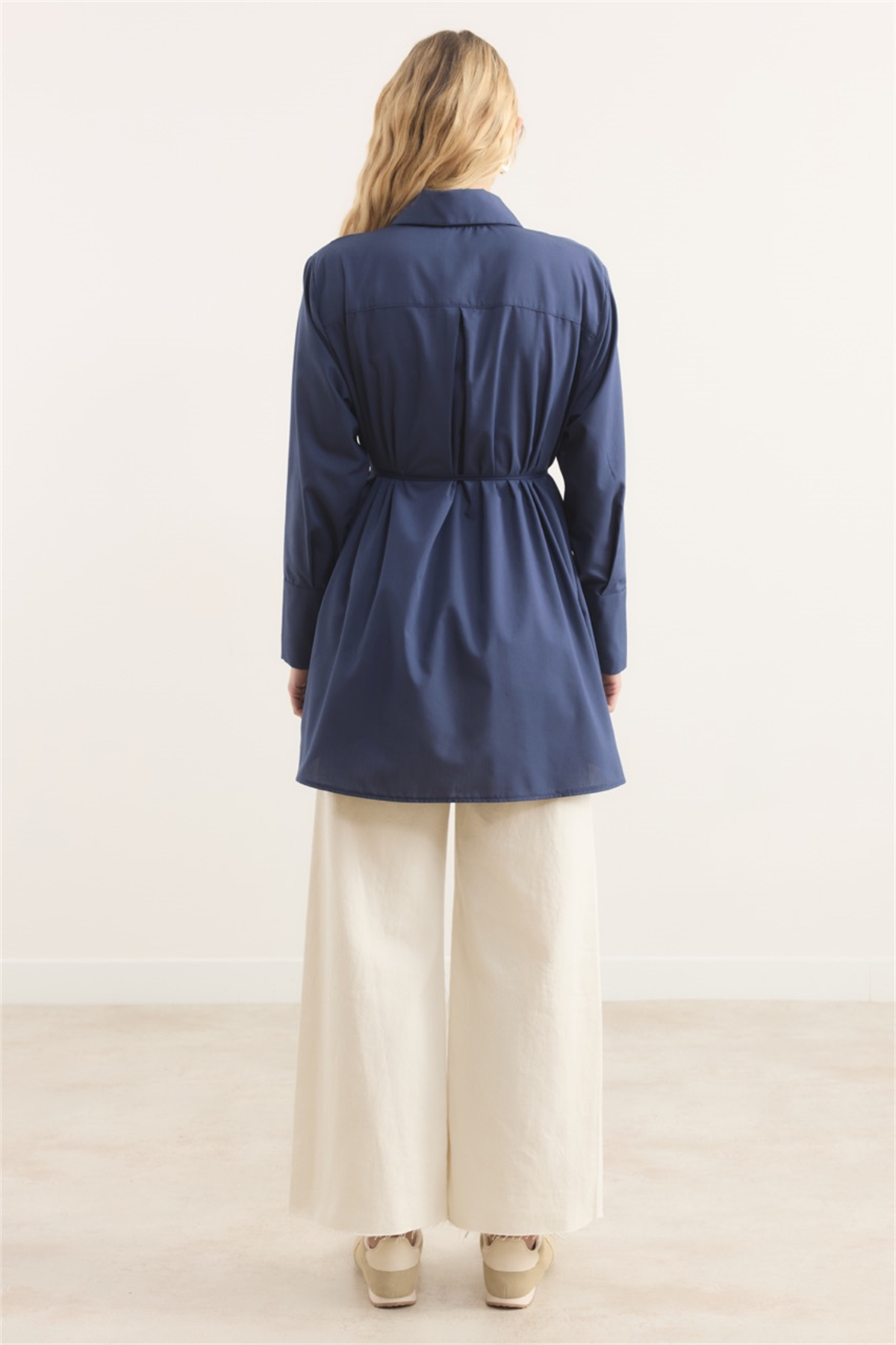 Önü Pileli Dacron Gömlek - Lacivert