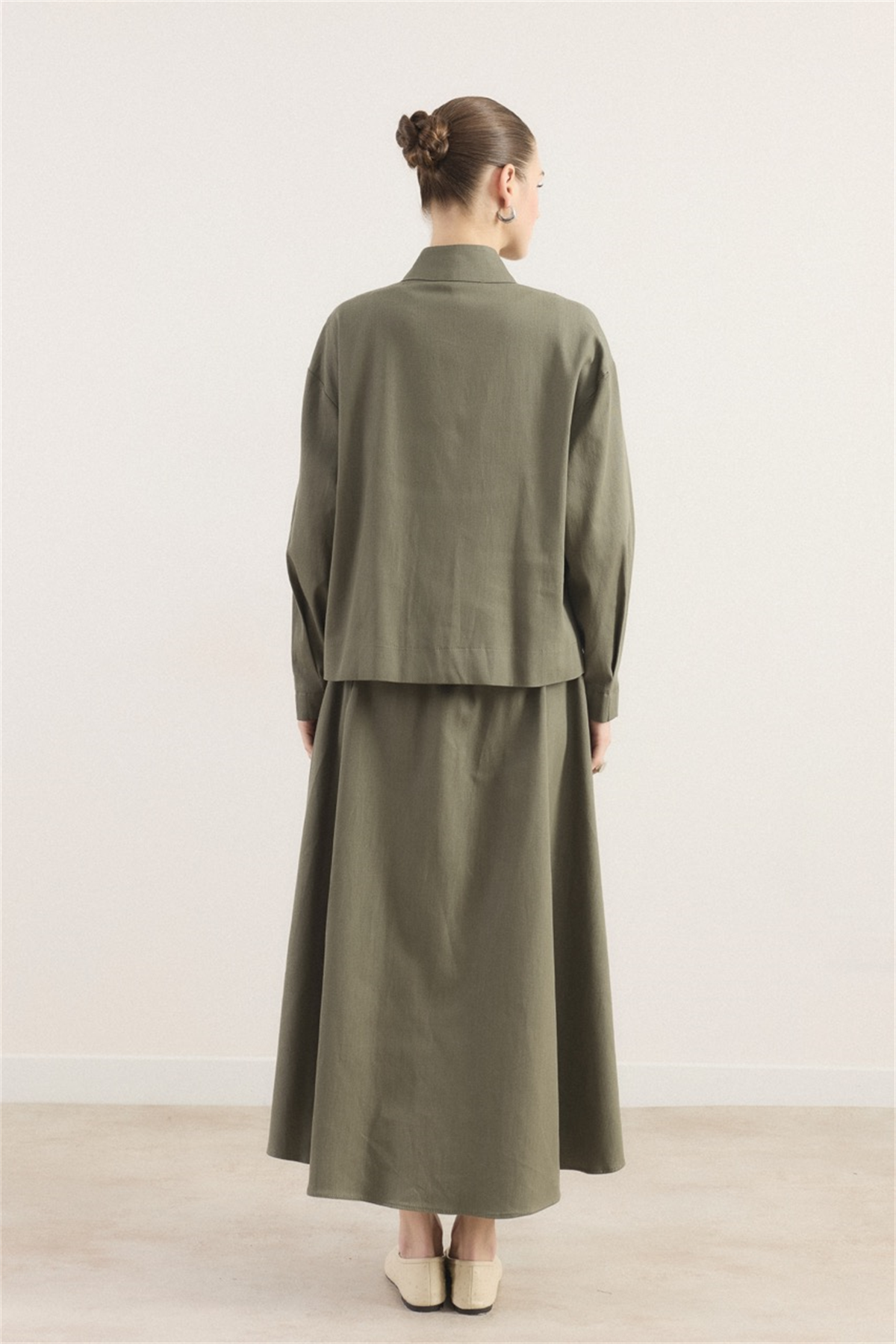 Önü Pileli Kot Takım - Haki