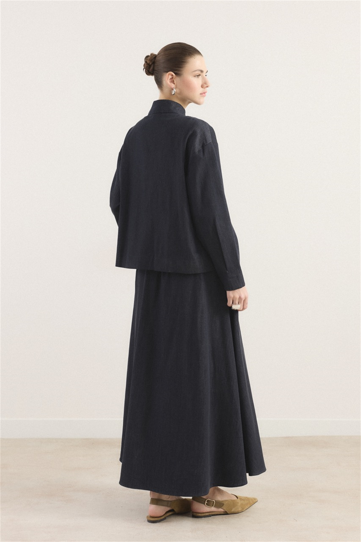 Önü Pileli Kot Takım - Lacivert