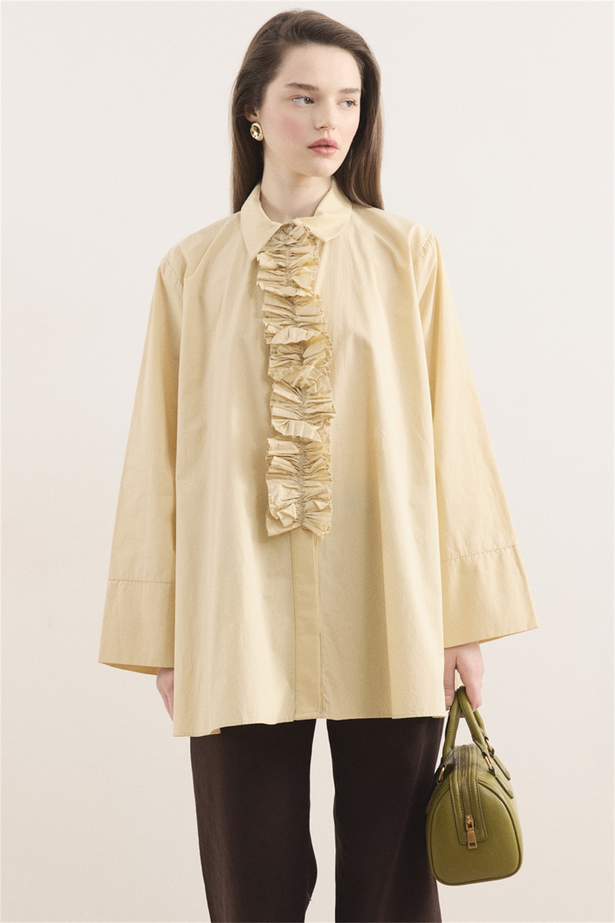 Önü Piliseli Fırfırlı Gömlek - Sarı