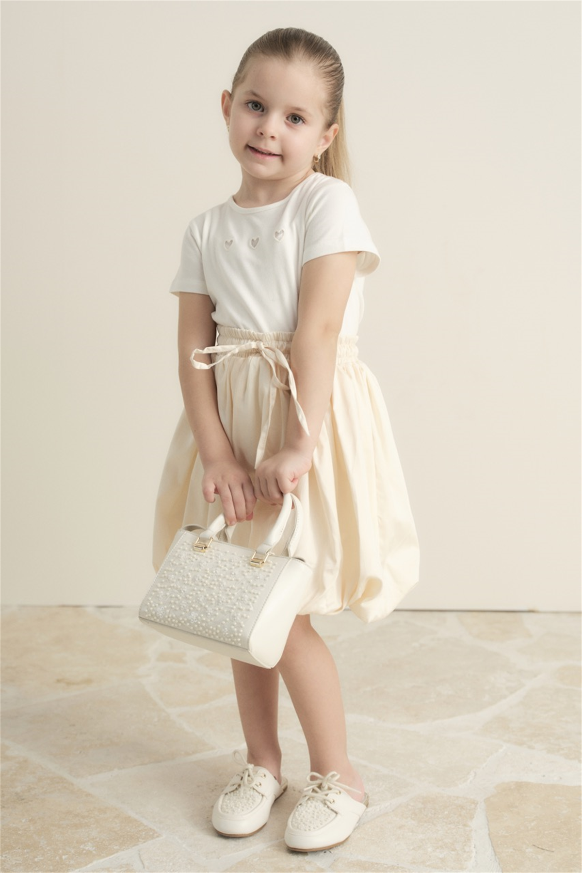 Pamuk Compackt Saten Balon Etek - Krem