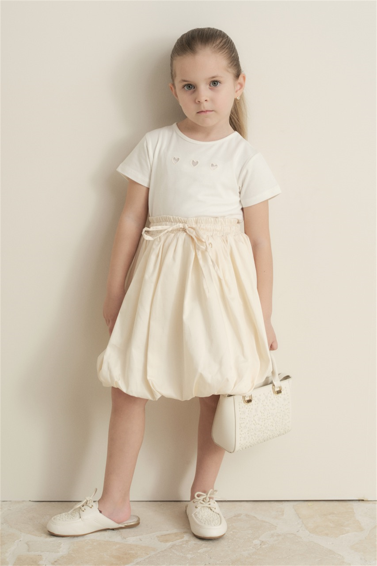 Pamuk Compackt Saten Balon Etek - Krem